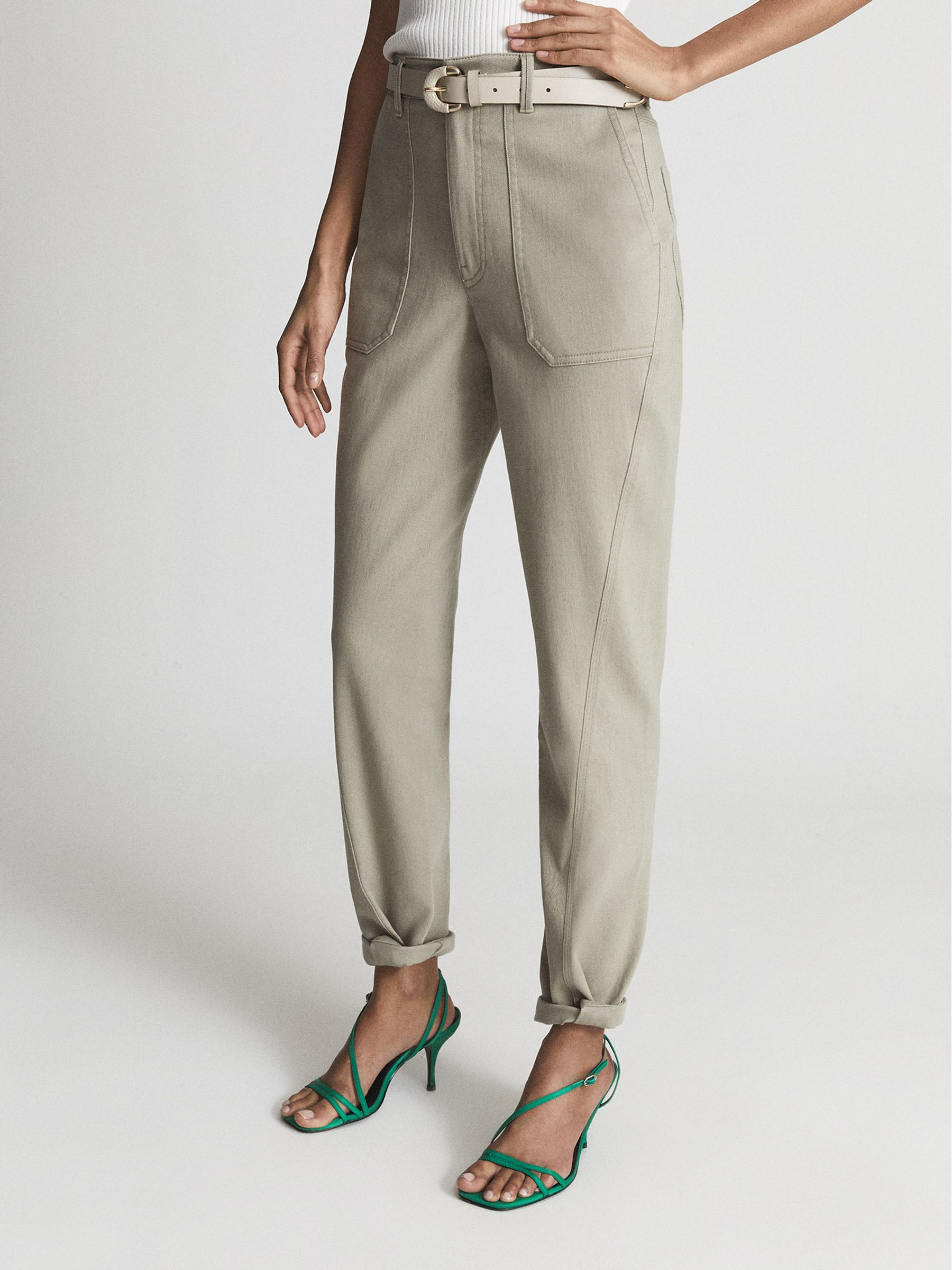 Cotton Tapered Trousers in Khaki - Image 3 of 7