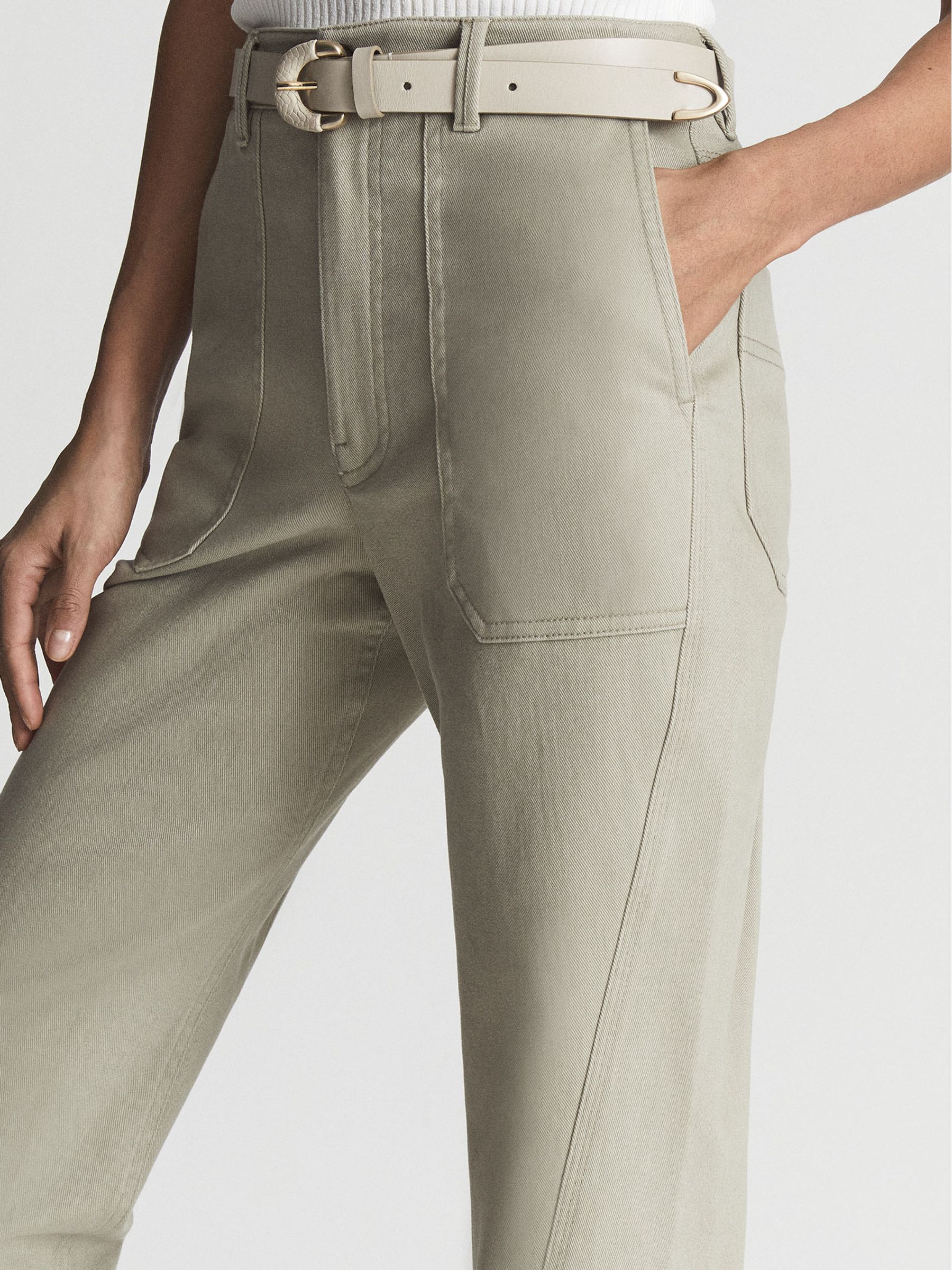 Cotton Tapered Trousers in Khaki - Image 4 of 7