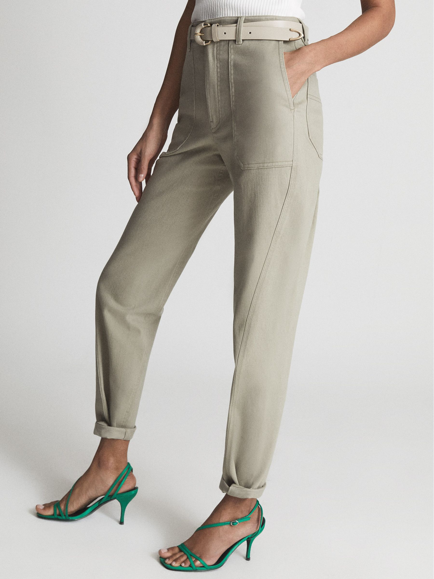 Cotton Tapered Trousers in Khaki - Image 6 of 7