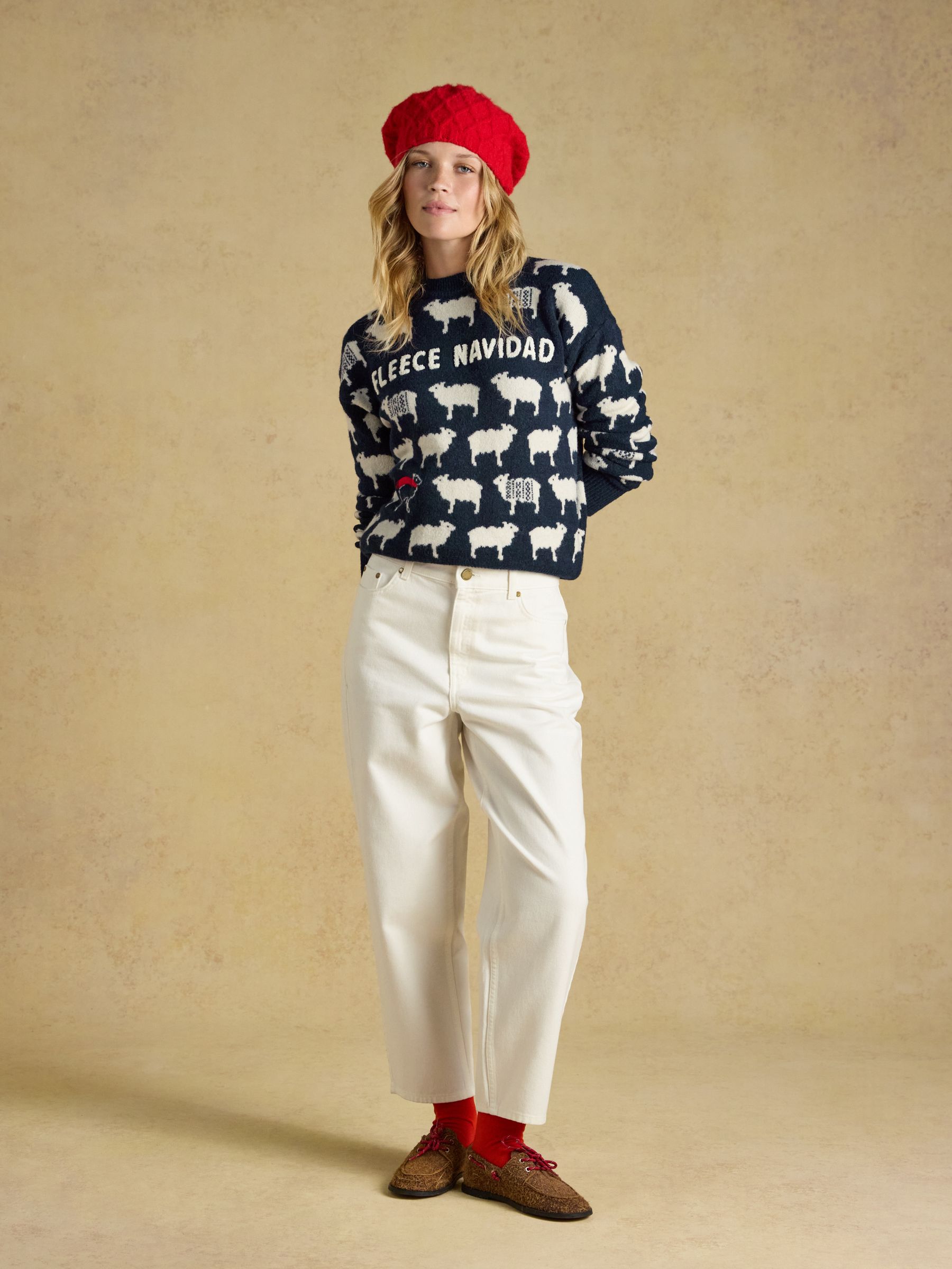Navy Fleece Navidad Sheep Icon Crew Neck Knitted Jumper - Image 5 of 7