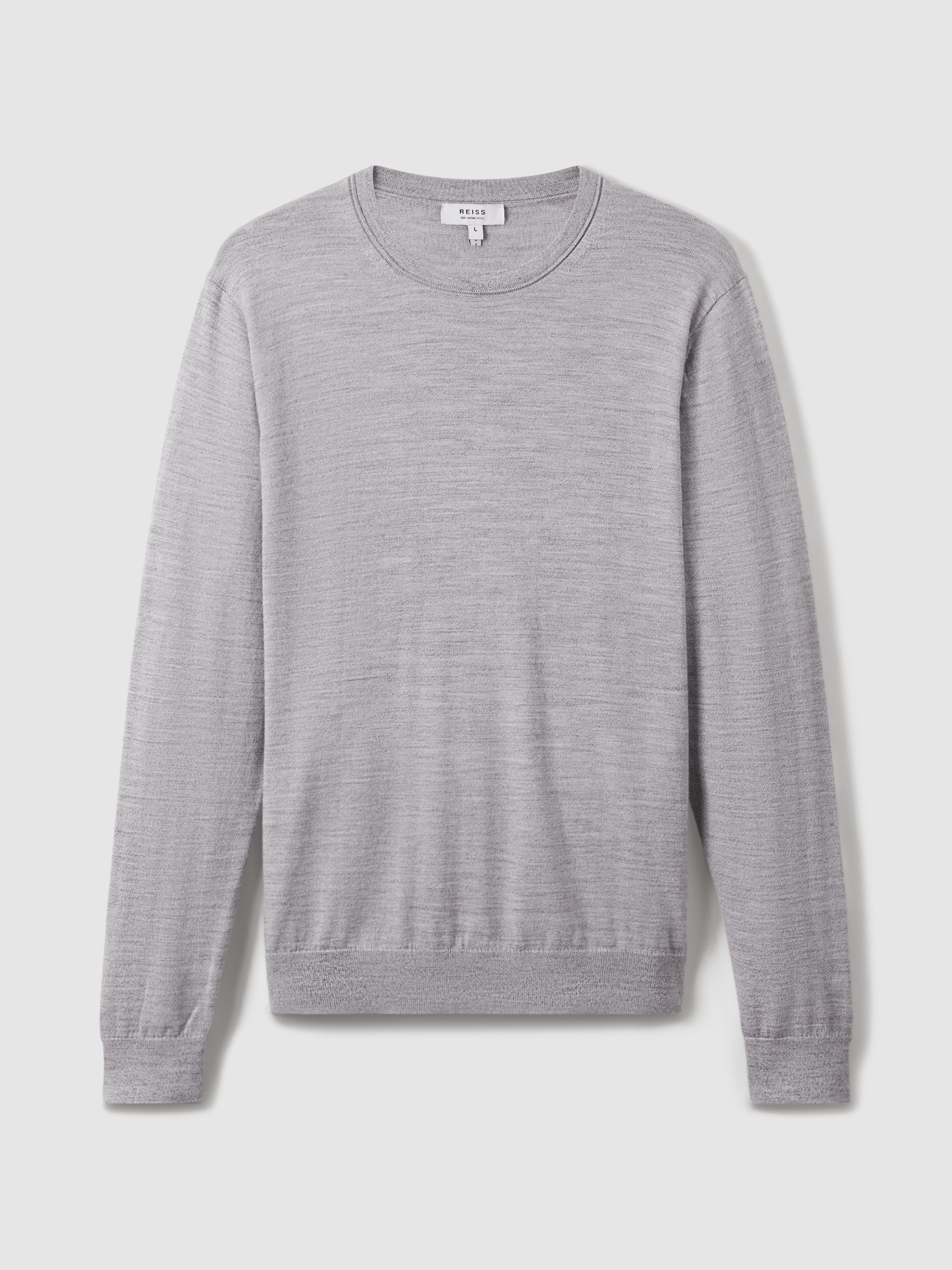 Merino Wool Crew Neck Jumper in Soft Grey Mouline - Image 2 of 6