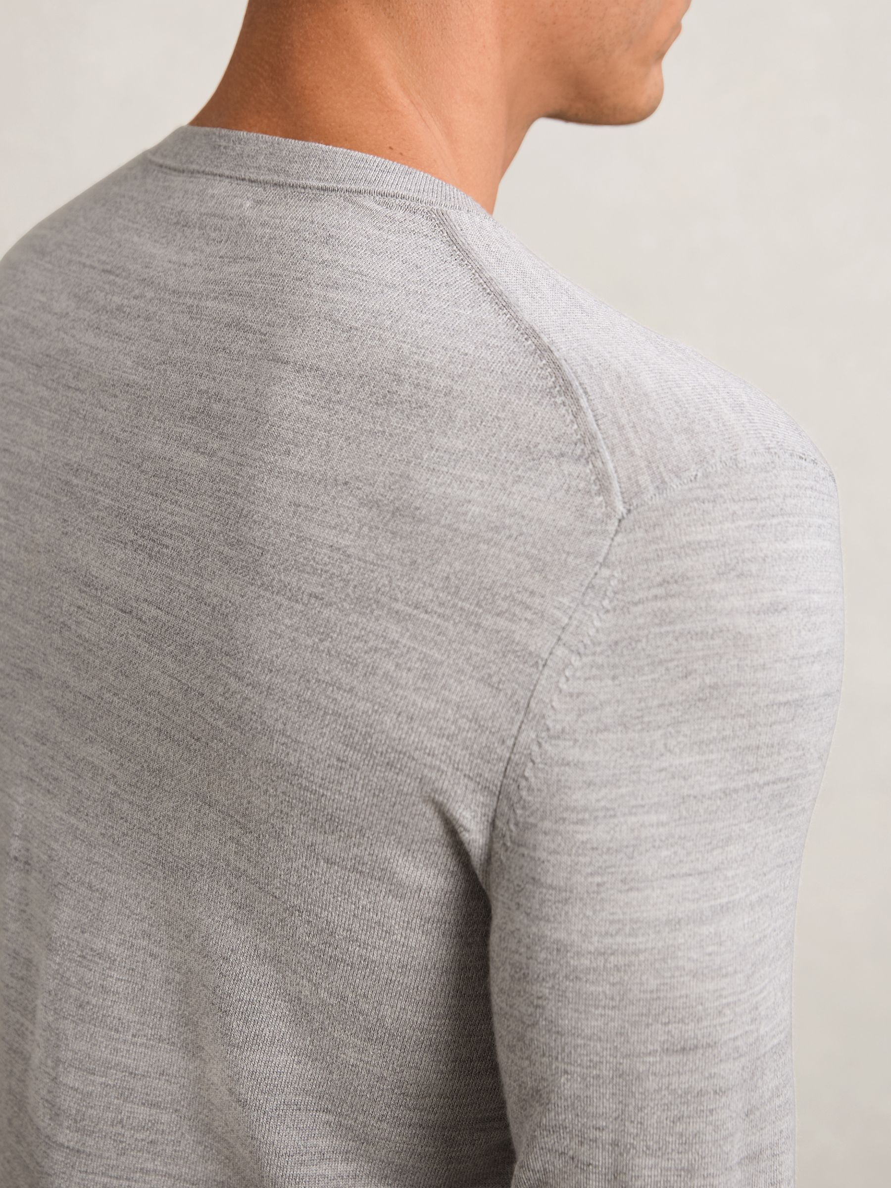 Merino Wool Crew Neck Jumper in Soft Grey Mouline - image 4