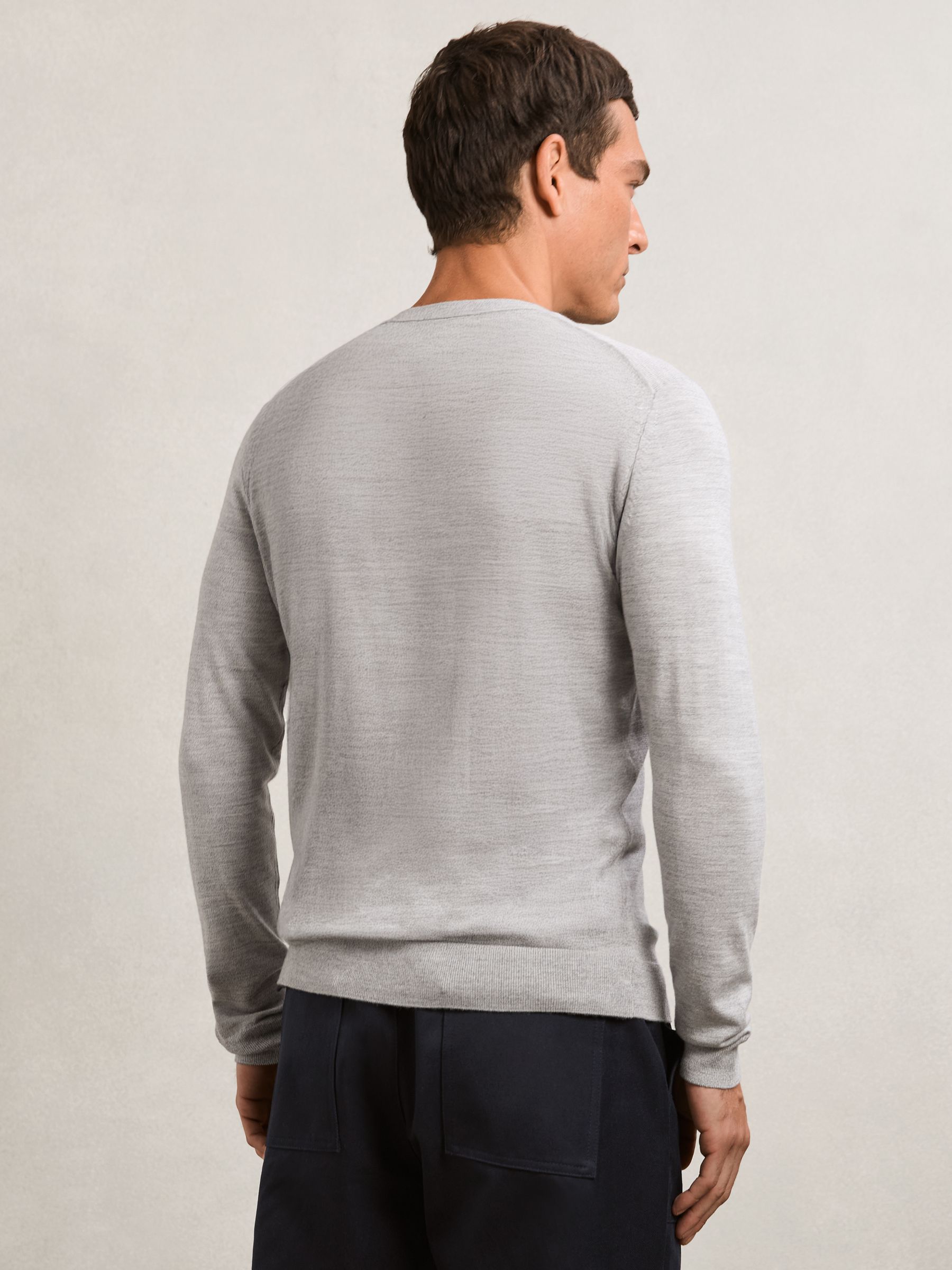 Merino Wool Crew Neck Jumper in Soft Grey Mouline - image 3