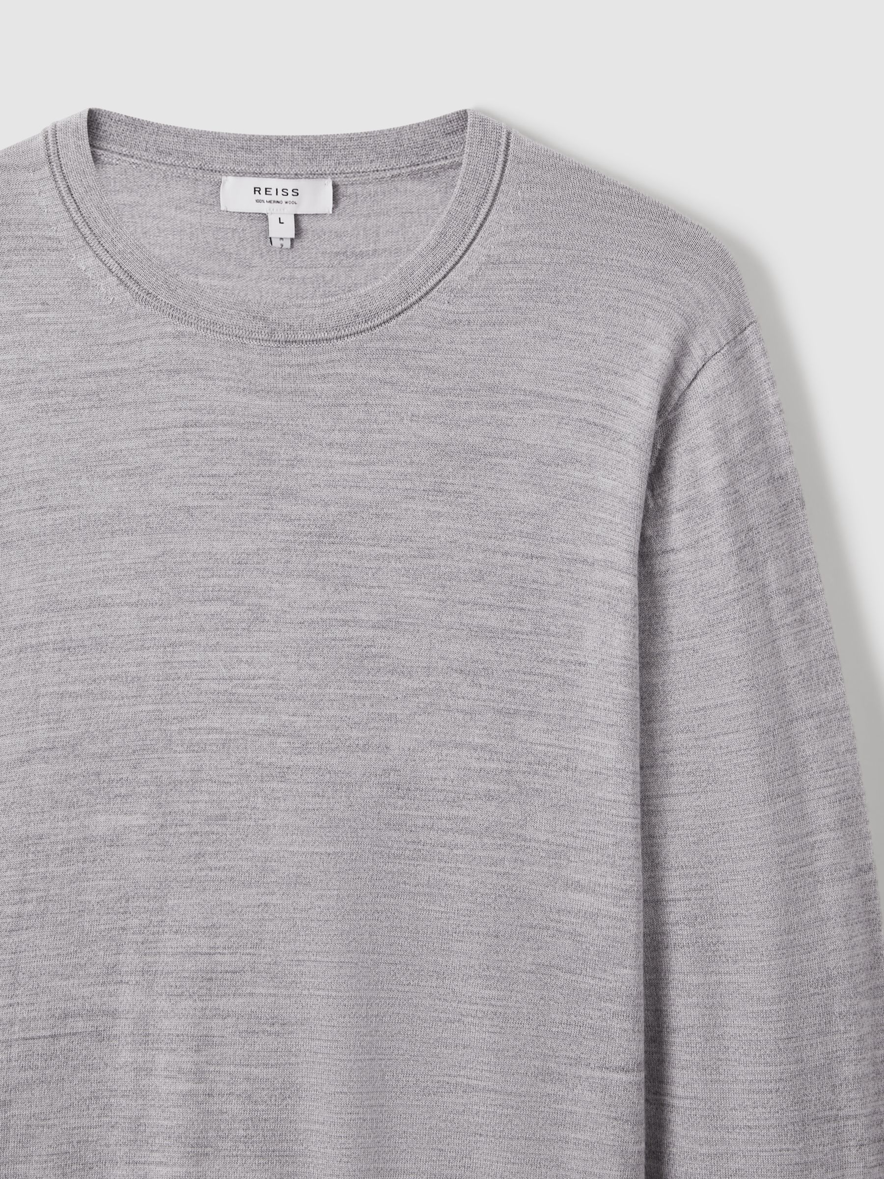 Merino Wool Crew Neck Jumper in Soft Grey Mouline - Image 5 of 6