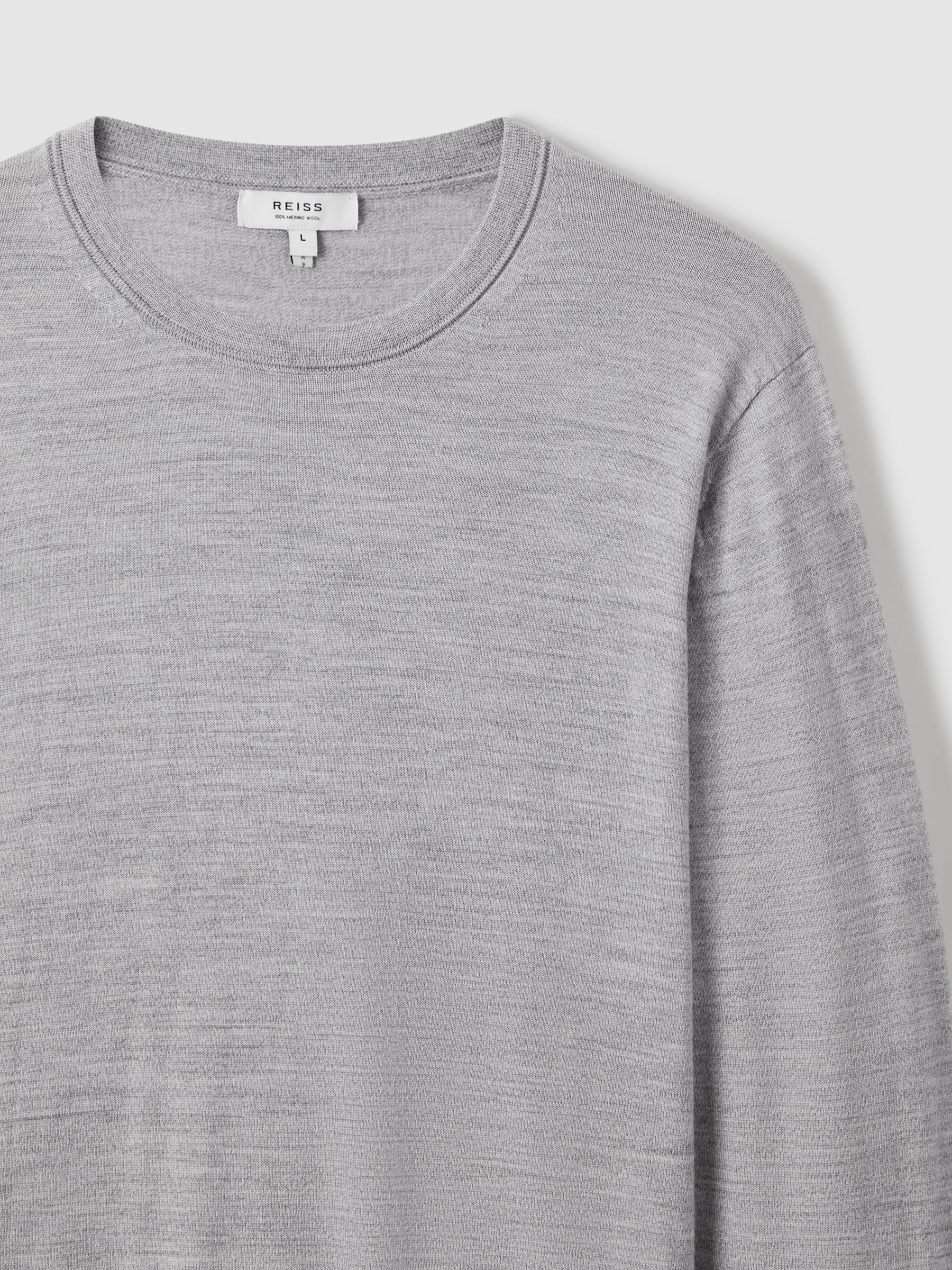 Merino Wool Crew Neck Jumper in Soft Grey Mouline - image 5