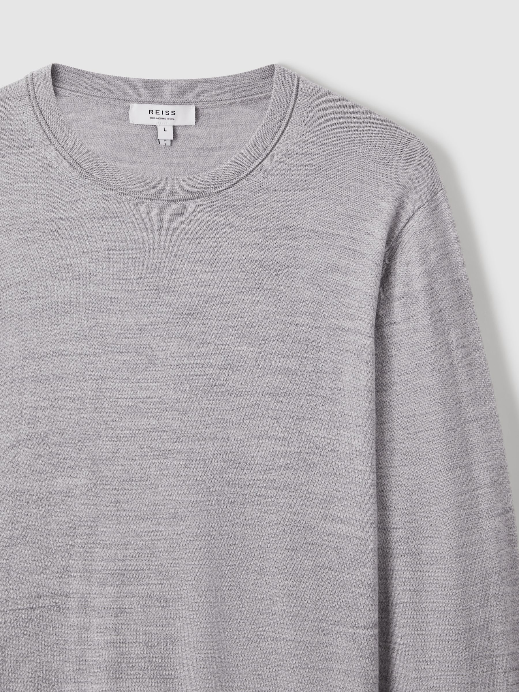 Merino Wool Crew Neck Jumper in Soft Grey Mouline - Image 7 of 7