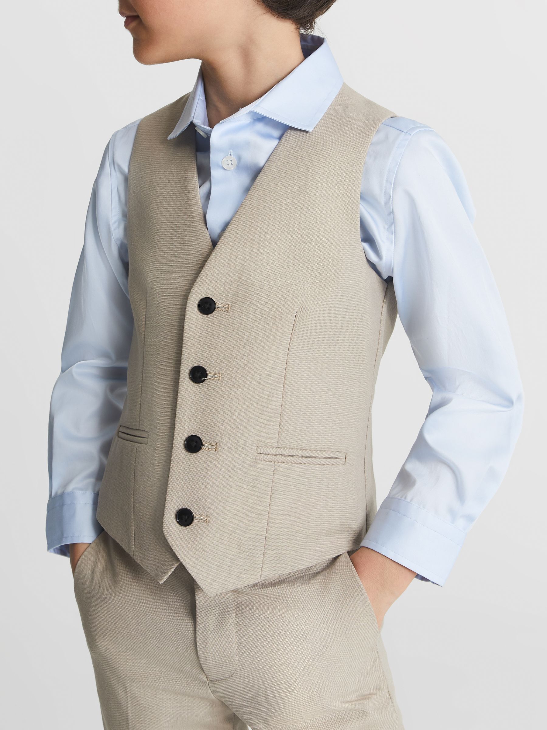 Slim Fit Wool Waistcoat in Stone - Image 1 of 5