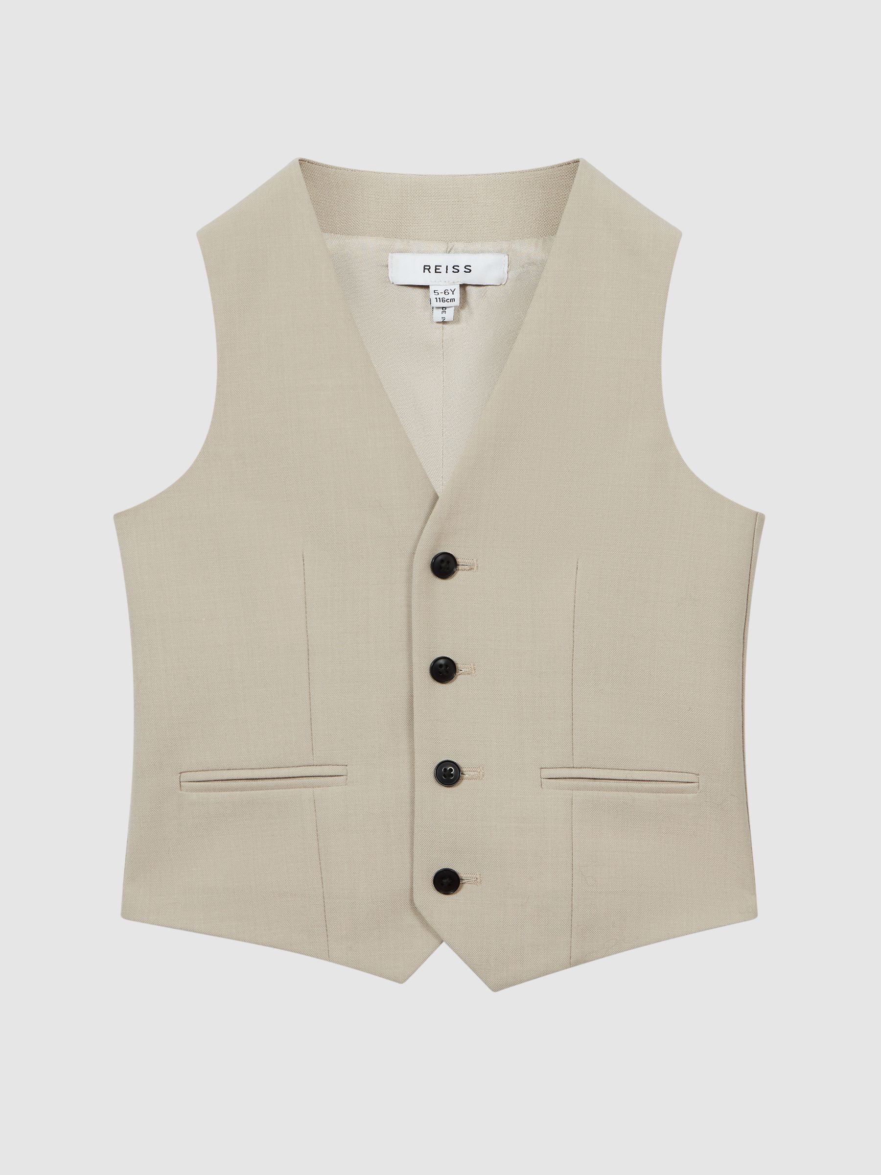 Slim Fit Wool Waistcoat in Stone - Image 2 of 5