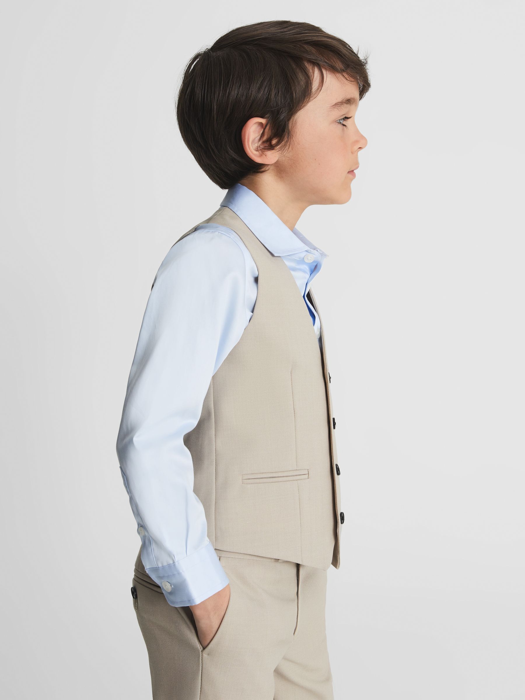 Slim Fit Wool Waistcoat in Stone - Image 3 of 5