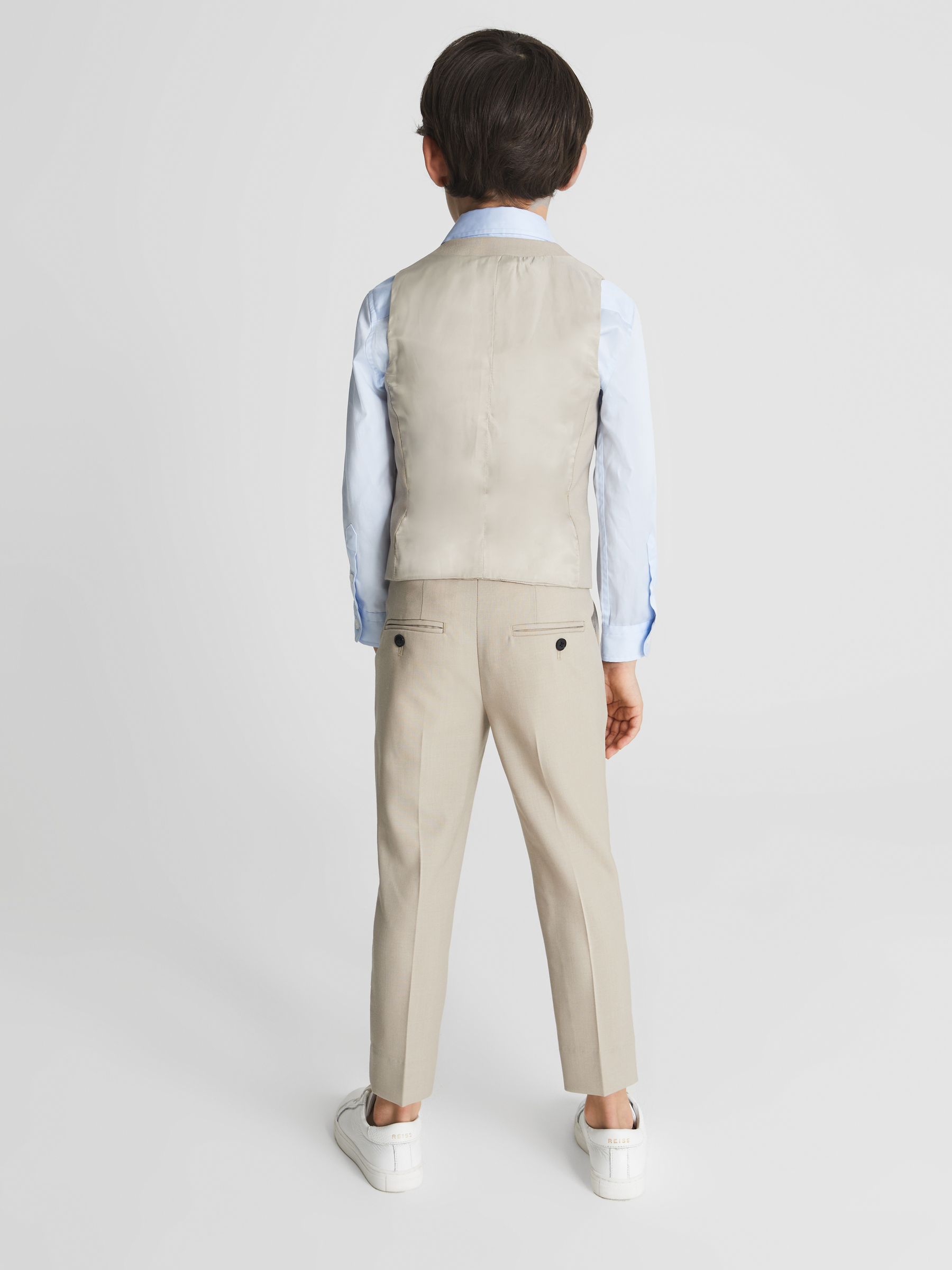 Slim Fit Wool Waistcoat in Stone - Image 4 of 5
