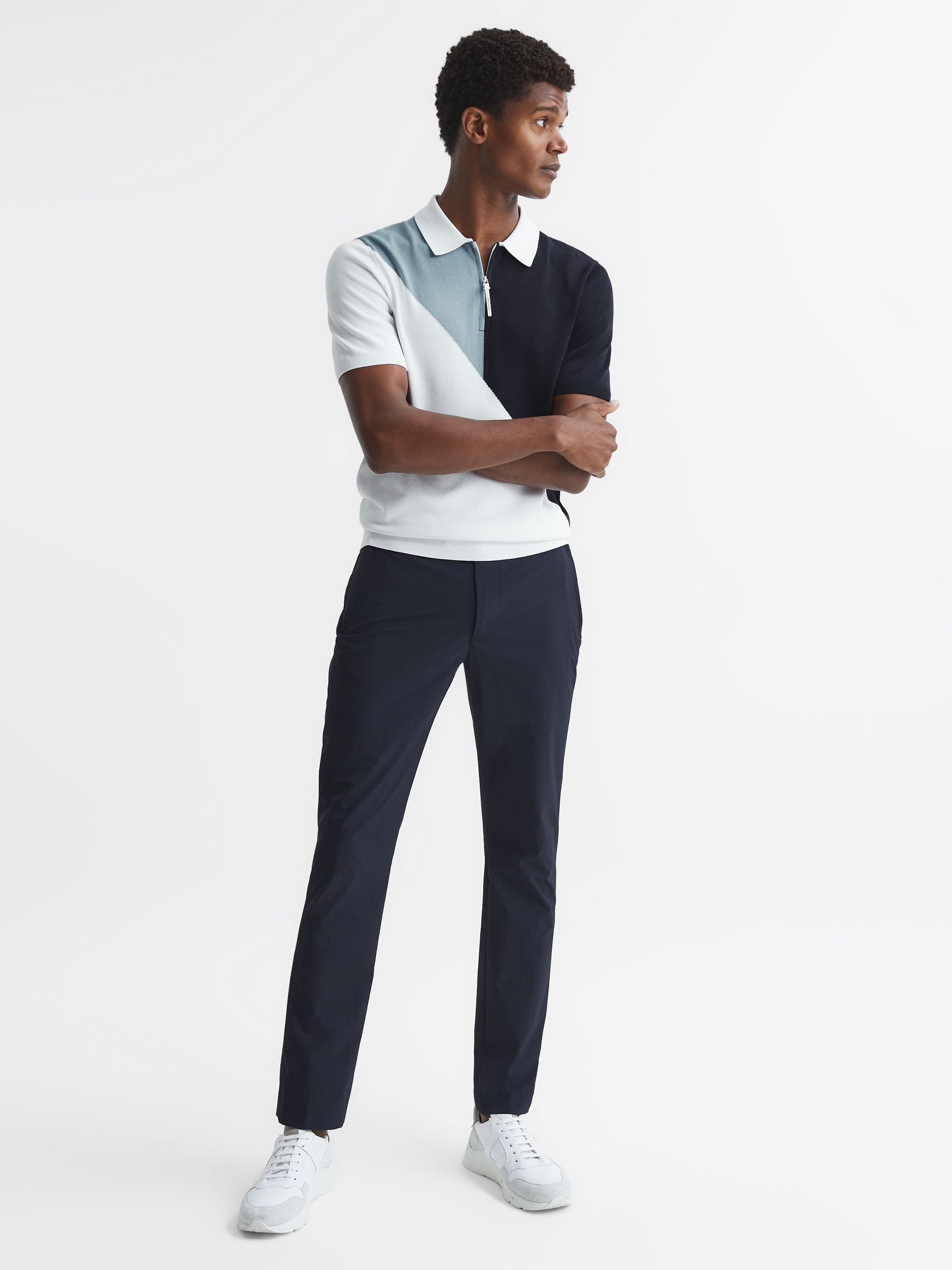 Golf Colourblock Half Zip Polo T-Shirt in Navy/White - Image 3 of 6