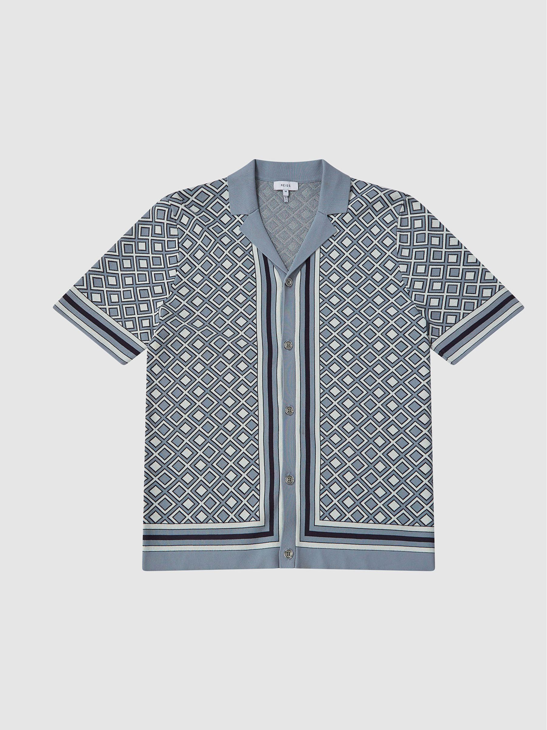 Cuban Collar Geometric Shirt in Blue - Image 2 of 6