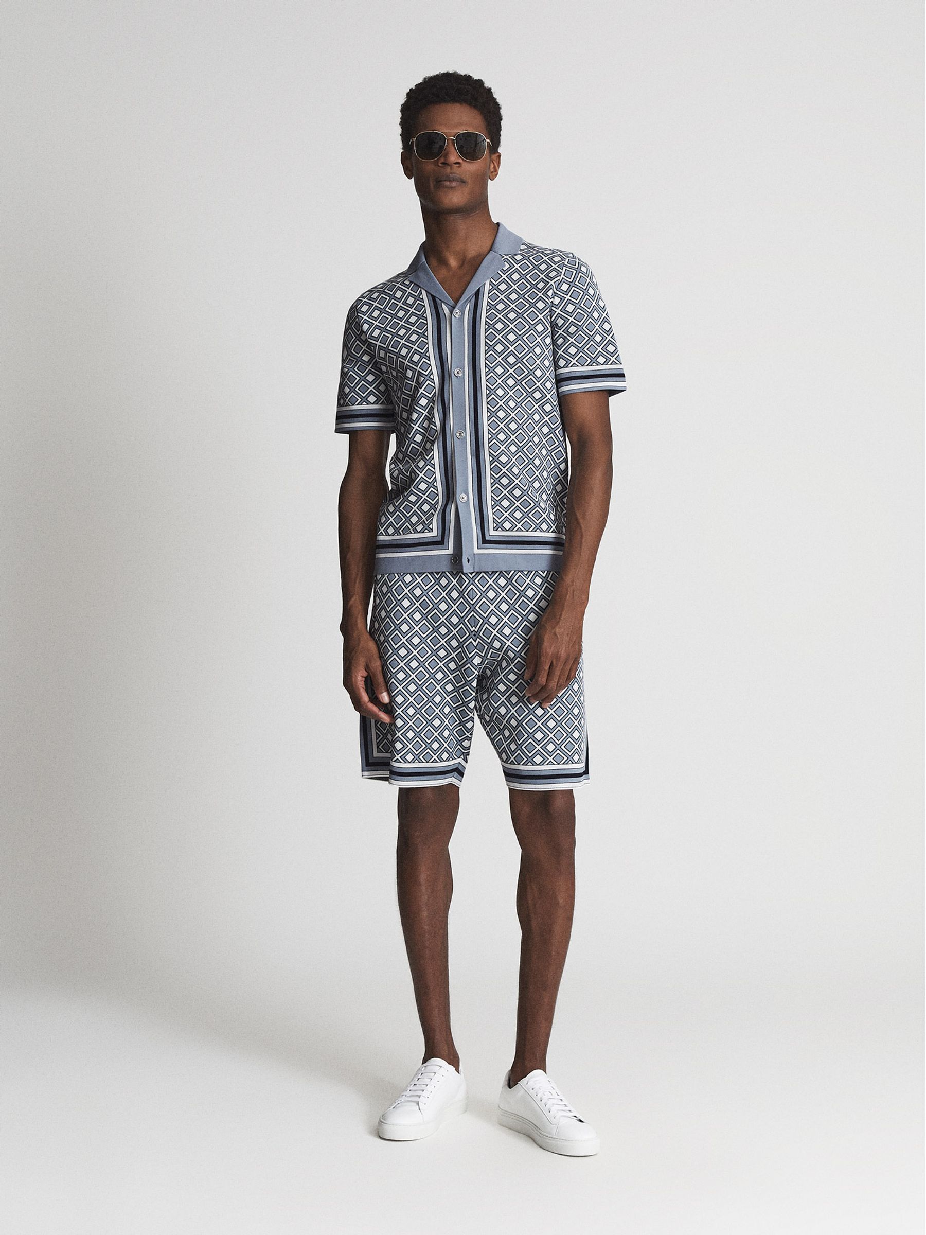 Cuban Collar Geometric Shirt in Blue - Image 3 of 6