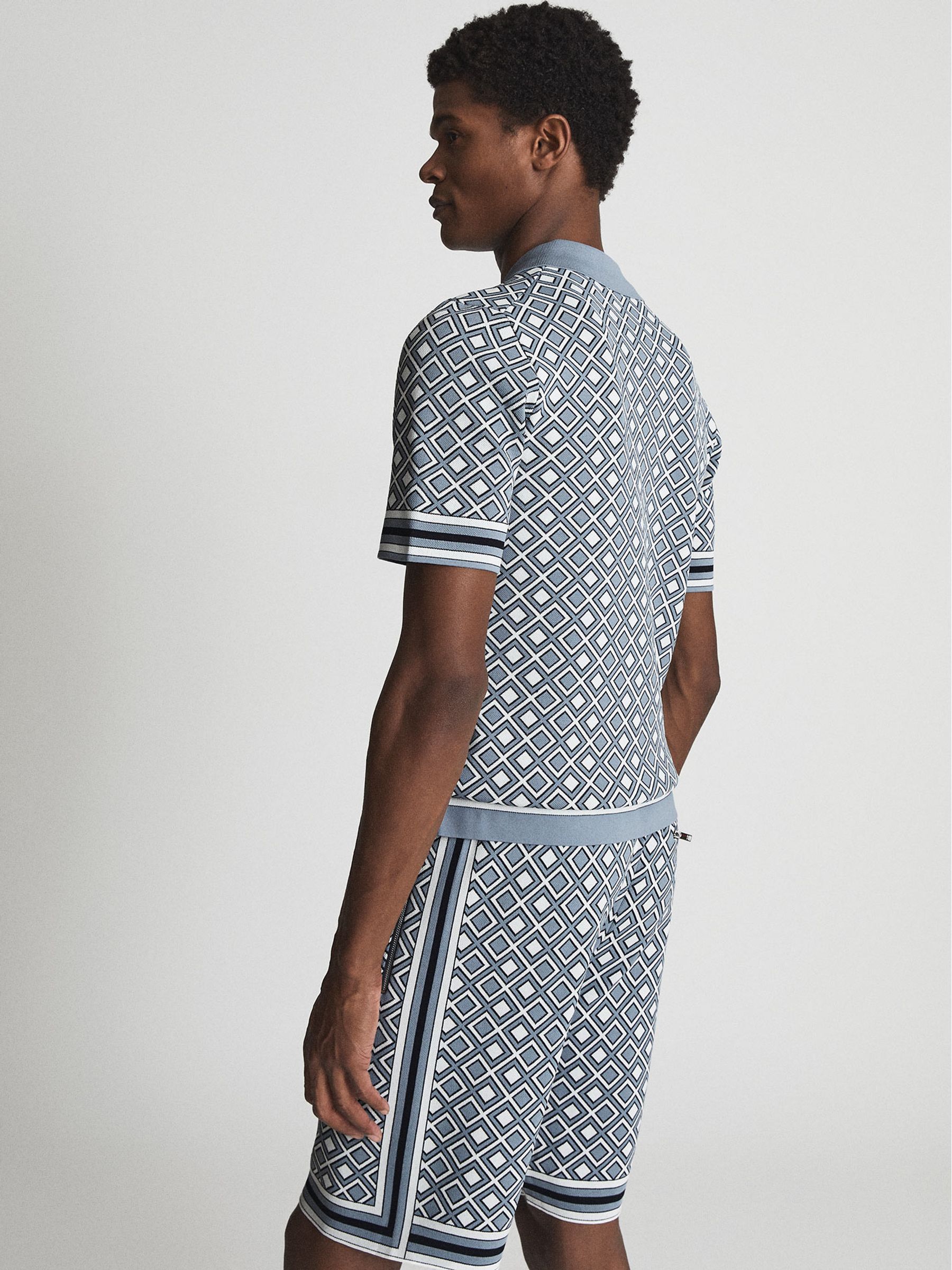 Cuban Collar Geometric Shirt in Blue - Image 5 of 6