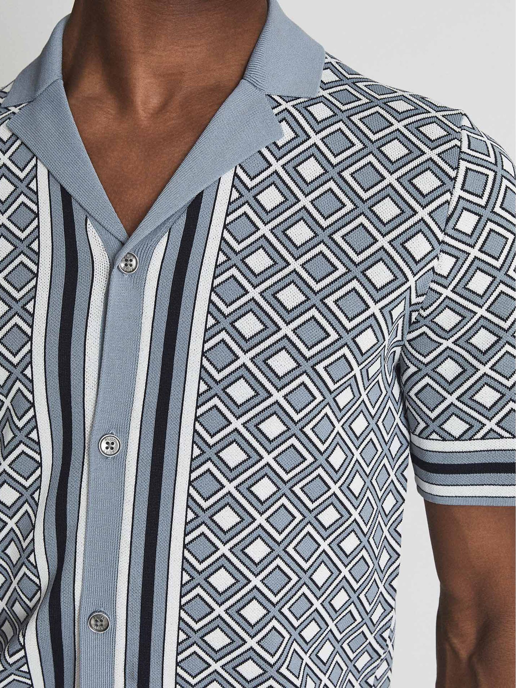 Cuban Collar Geometric Shirt in Blue - Image 6 of 6