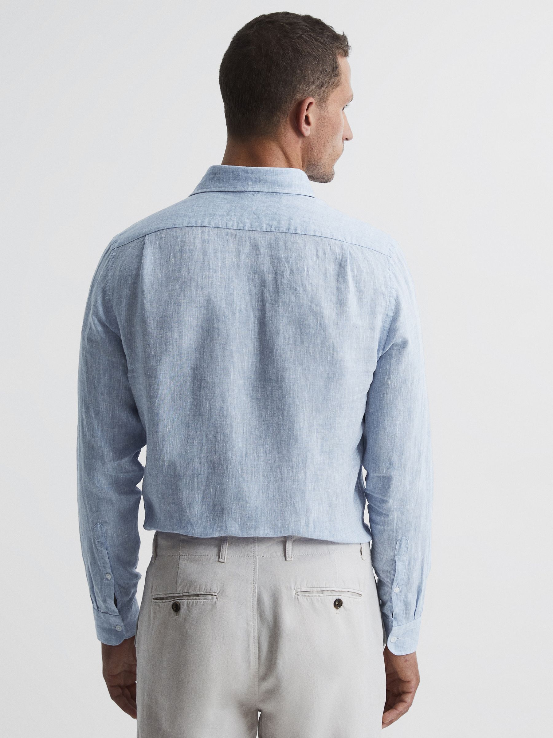Linen Long Sleeve Shirt in Light Blue - Image 5 of 7