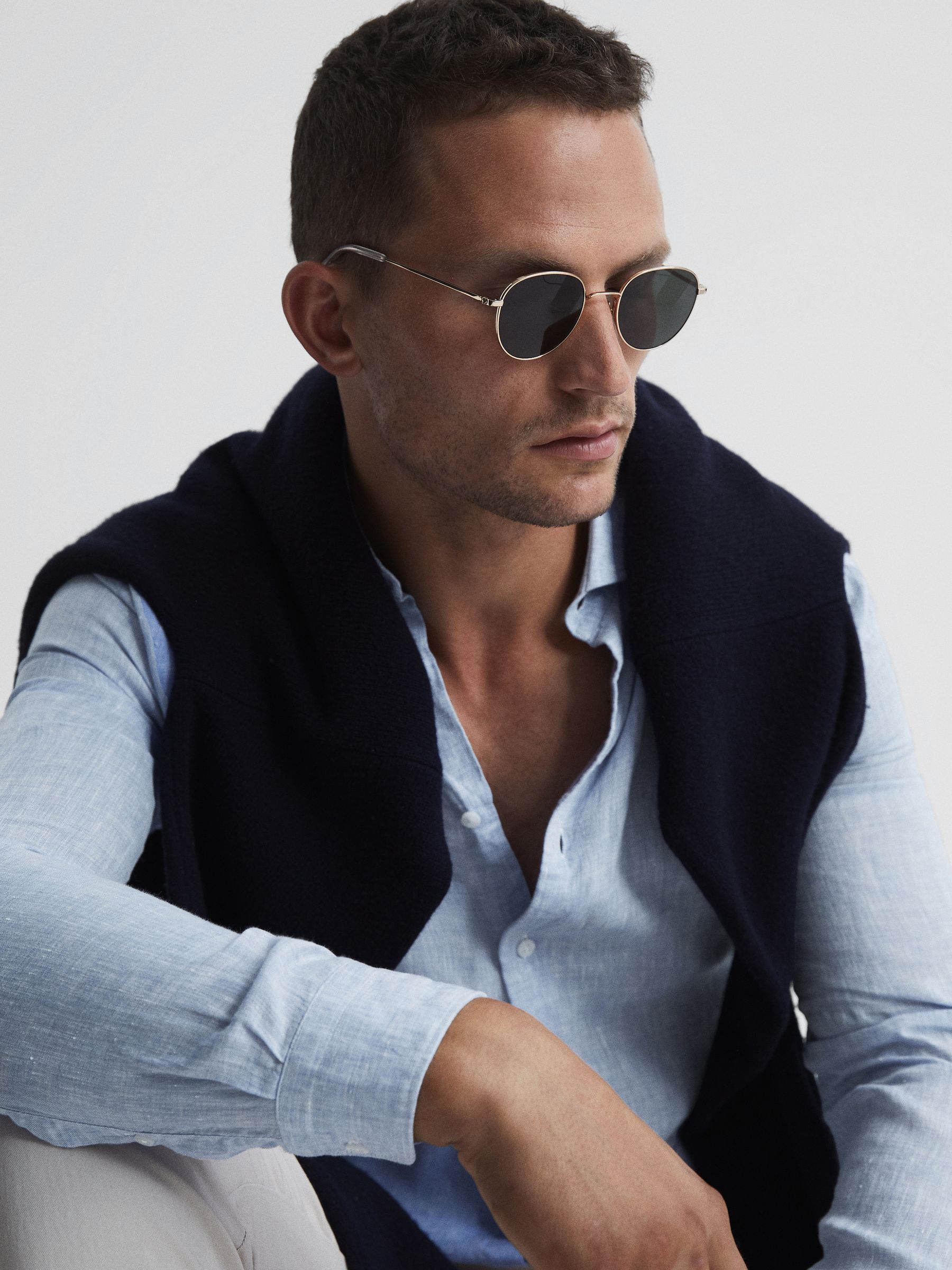 Linen Long Sleeve Shirt in Light Blue - Image 6 of 7