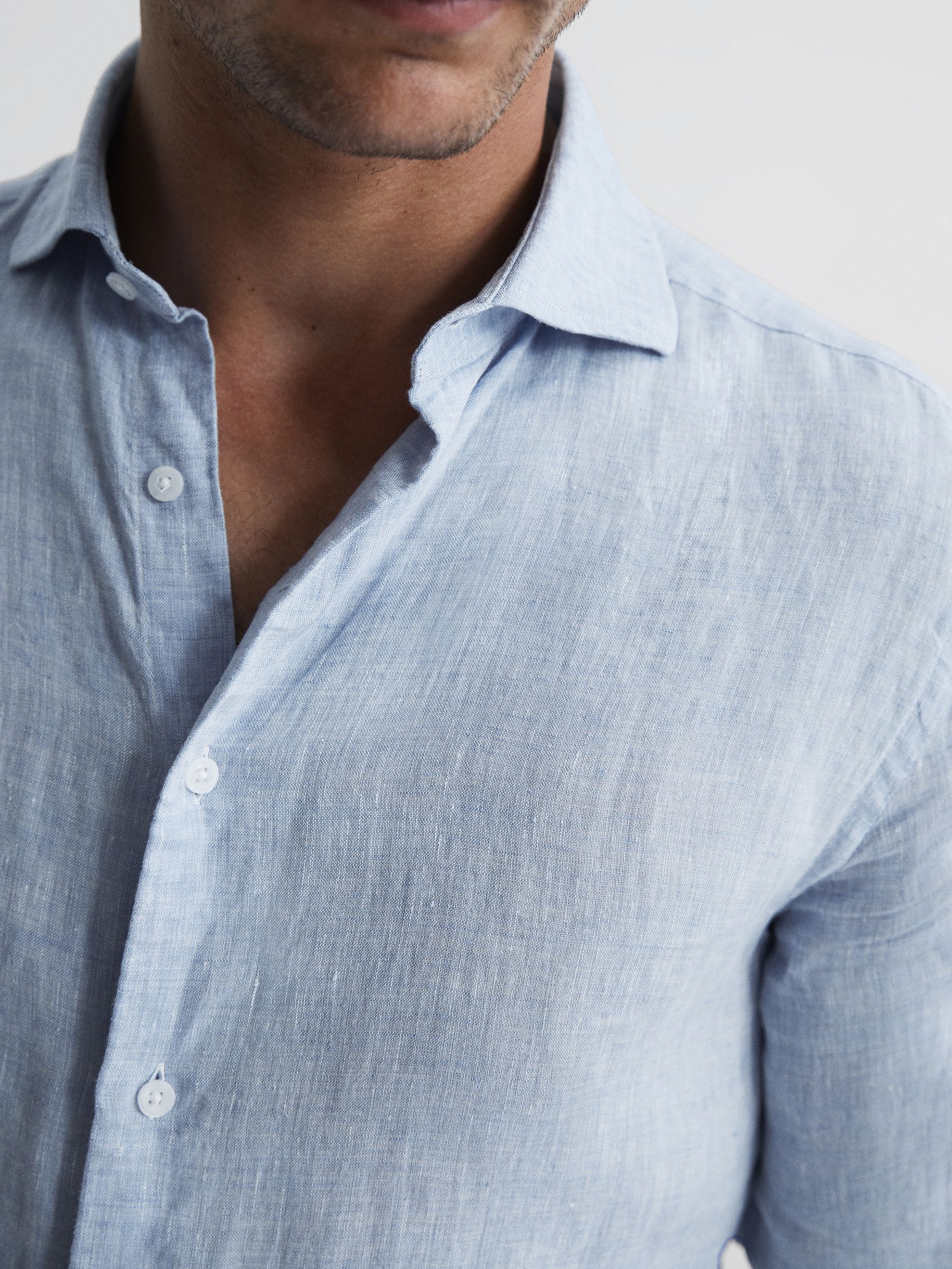 Linen Long Sleeve Shirt in Light Blue - Image 7 of 7