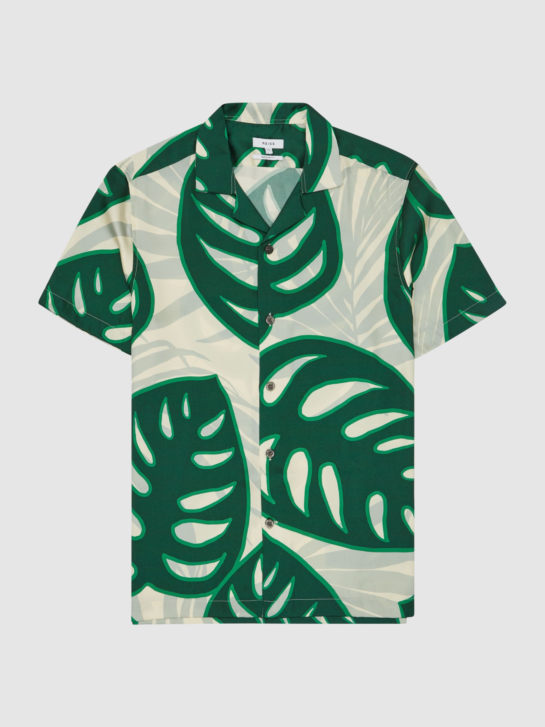 Cuban Collar Monster Leaf Print Shirt in Green - Image 2 of 5