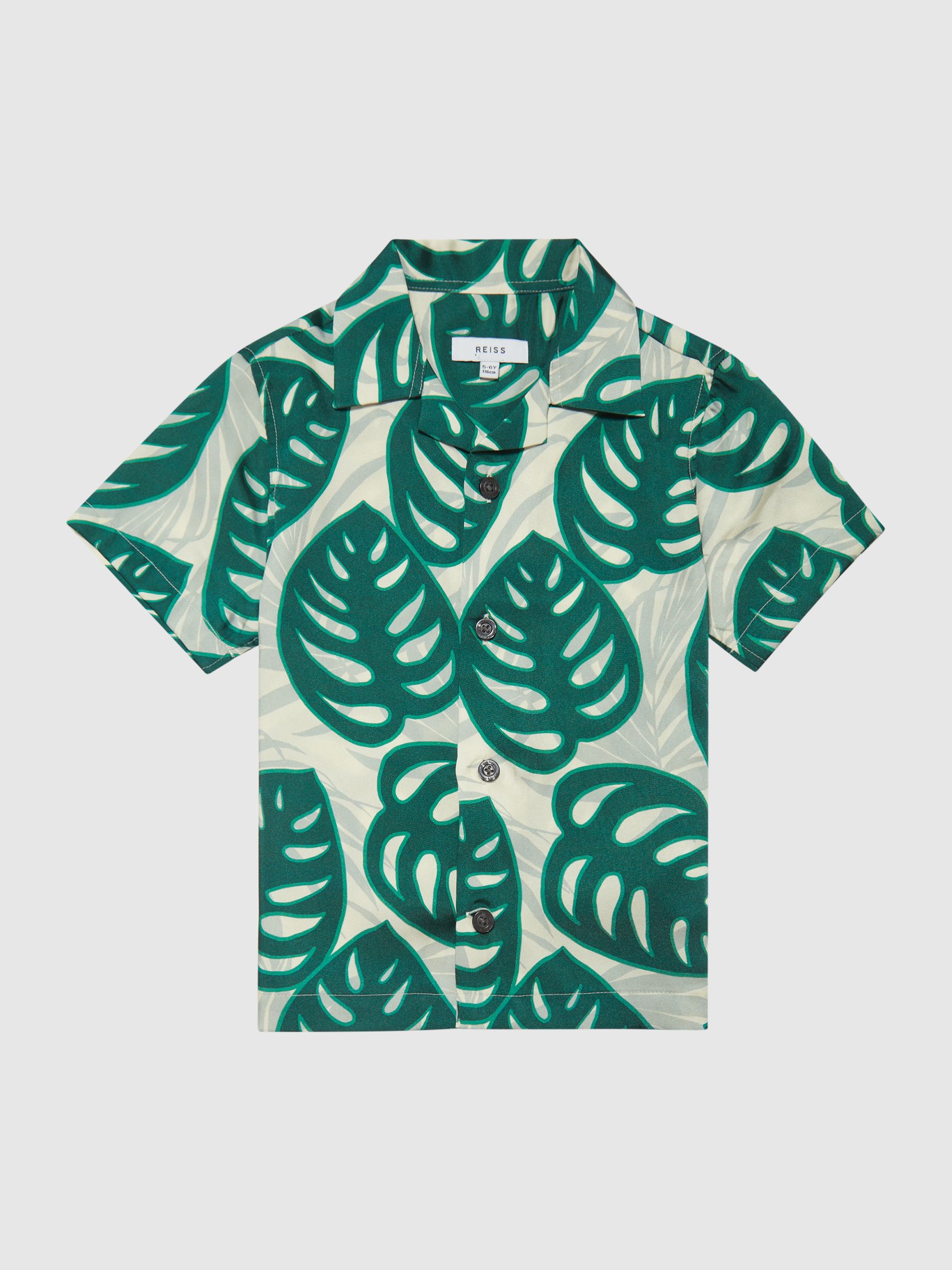 Cuban Collar Monster Leaf Print Shirt in Green - Image 2 of 5