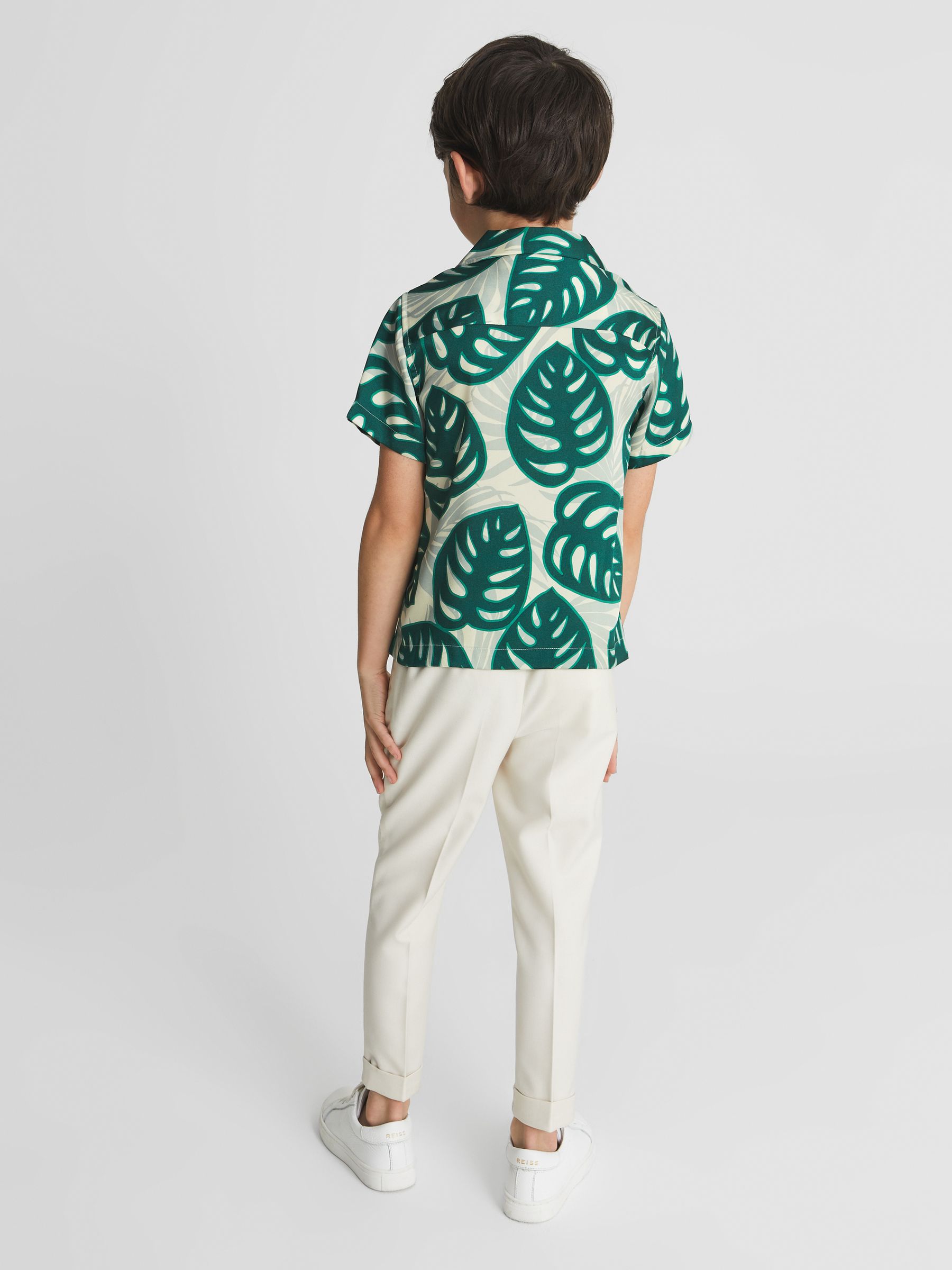Cuban Collar Monster Leaf Print Shirt in Green - Image 4 of 5