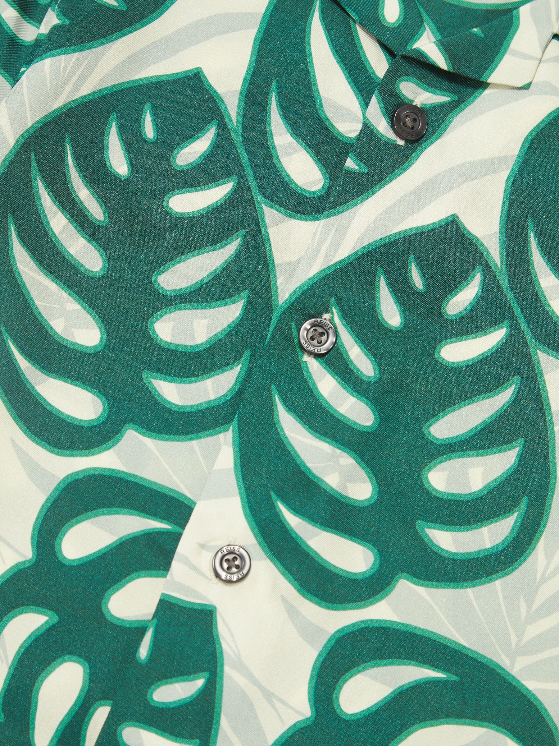 Cuban Collar Monster Leaf Print Shirt in Green - Image 5 of 5