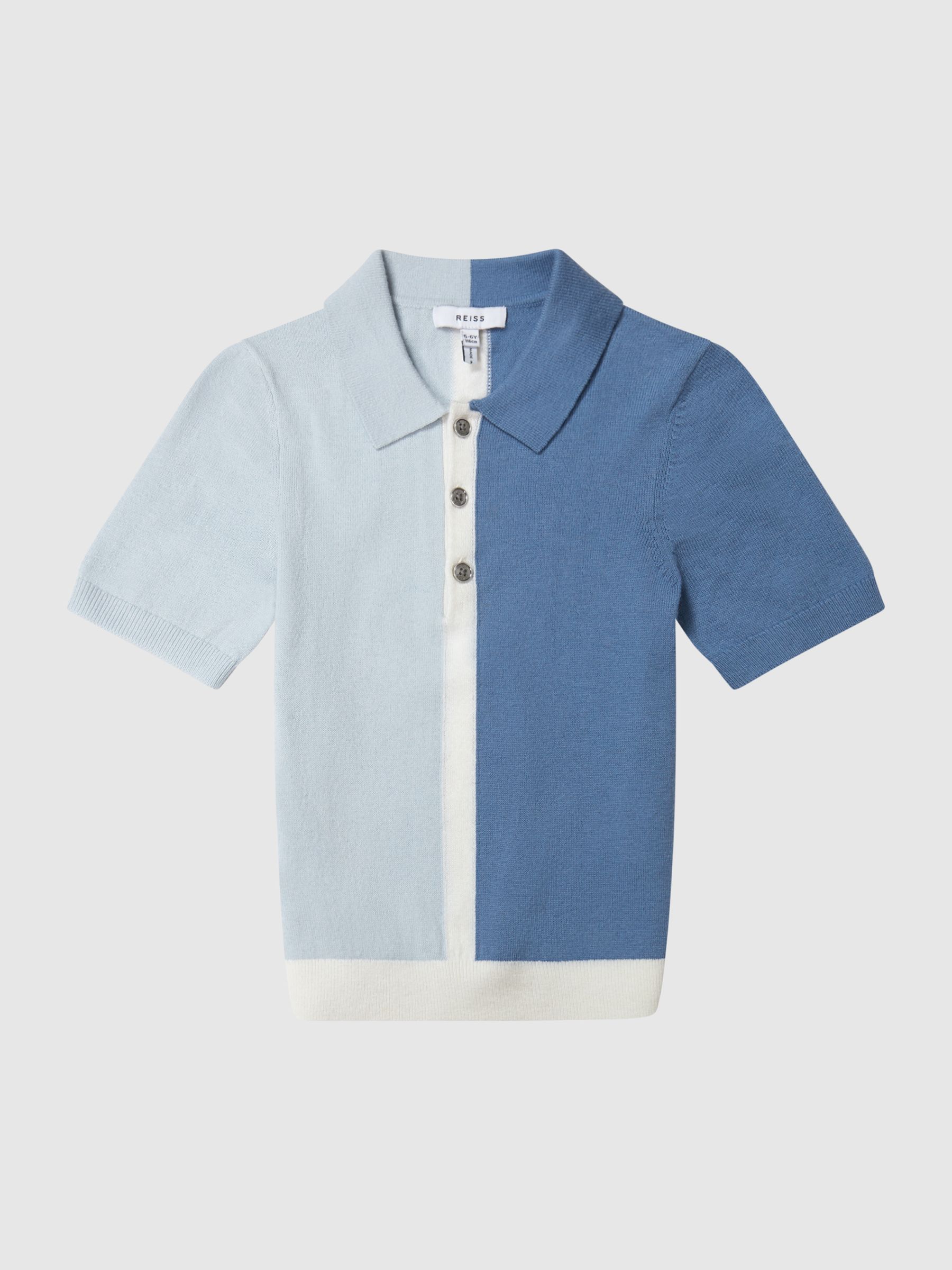 Colour Block Knitted Polo T-Shirt in Blue - Image 2 of 5