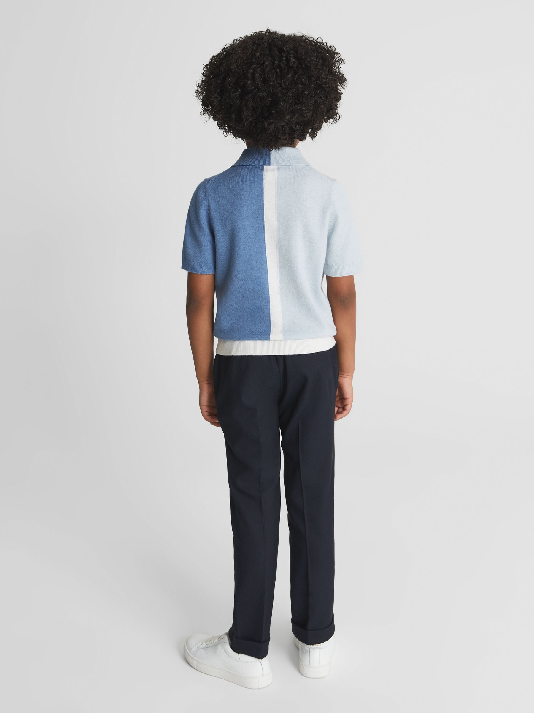 Colour Block Knitted Polo T-Shirt in Blue - Image 4 of 5