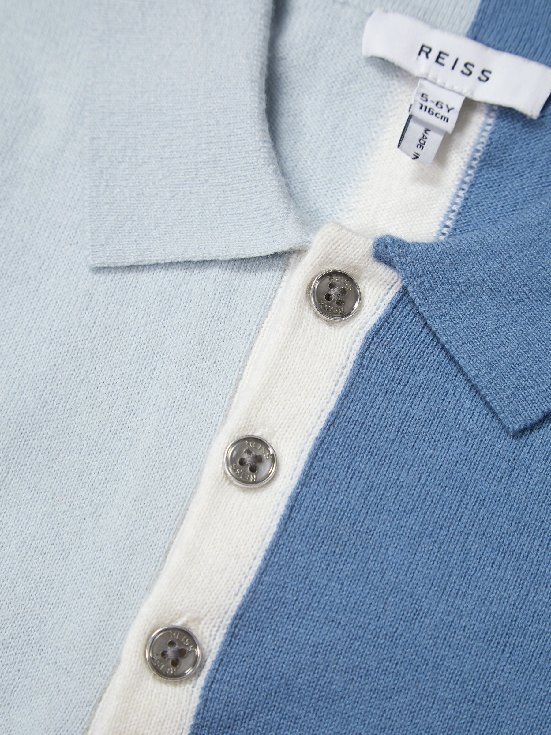 Colour Block Knitted Polo T-Shirt in Blue - Image 5 of 5