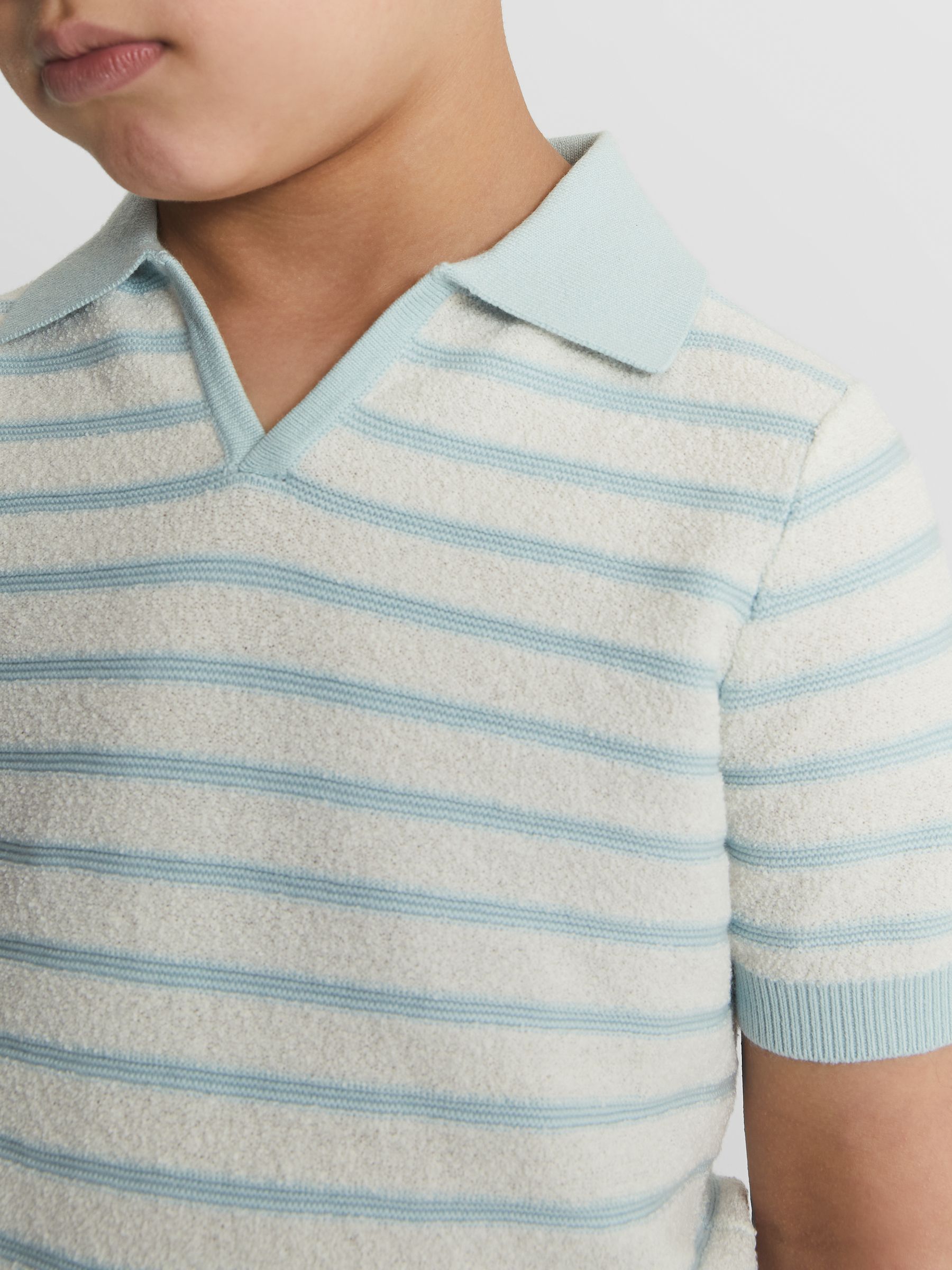 Open Collar Stripe Polo T-Shirt in White/Mint - Image 1 of 7