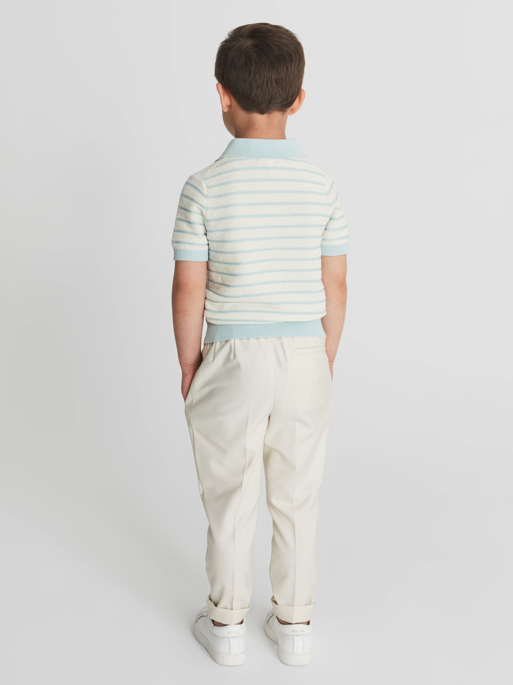 Open Collar Stripe Polo T-Shirt in White/Mint - Image 5 of 7