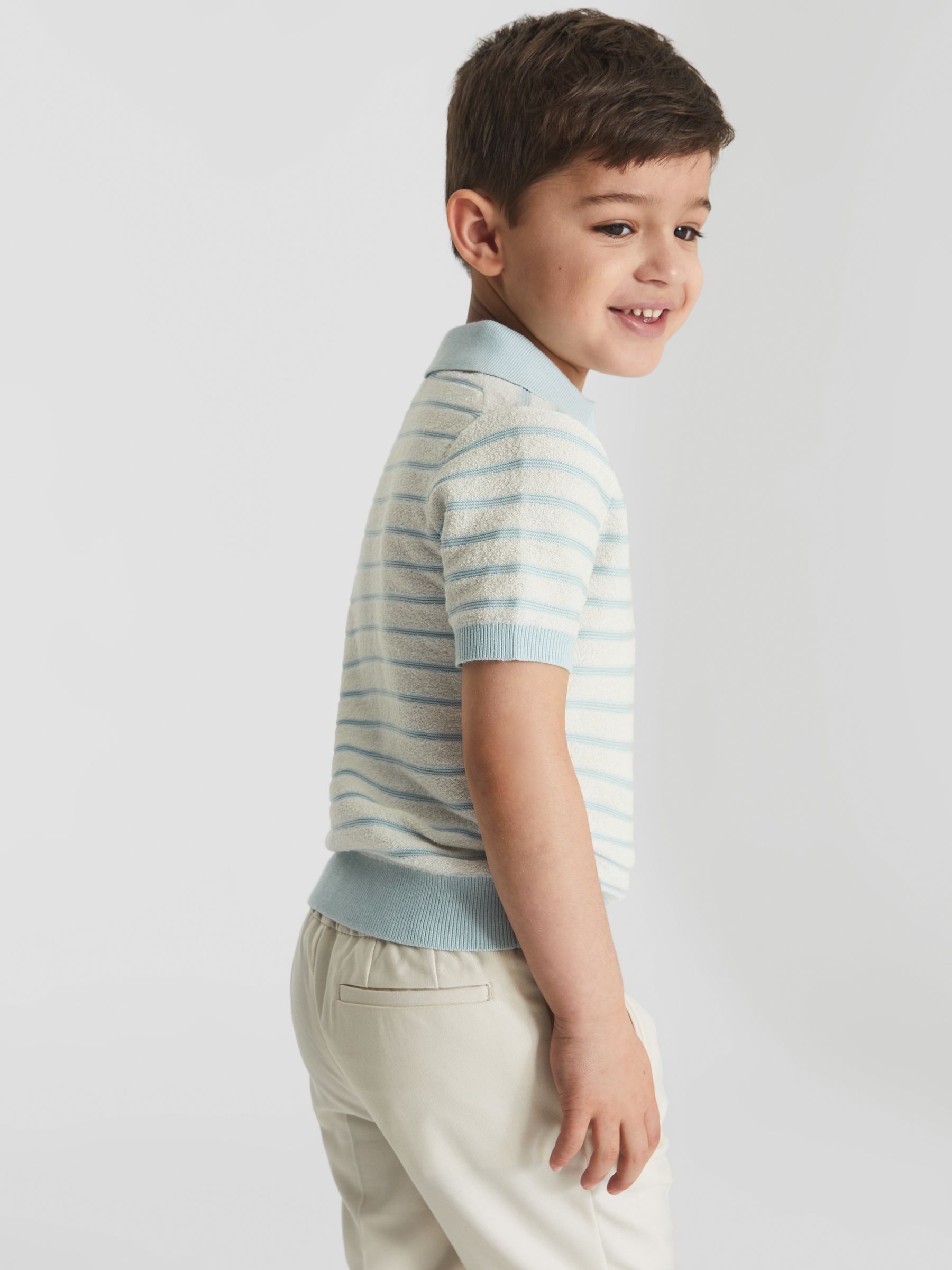 Open Collar Stripe Polo T-Shirt in White/Mint - Image 6 of 7