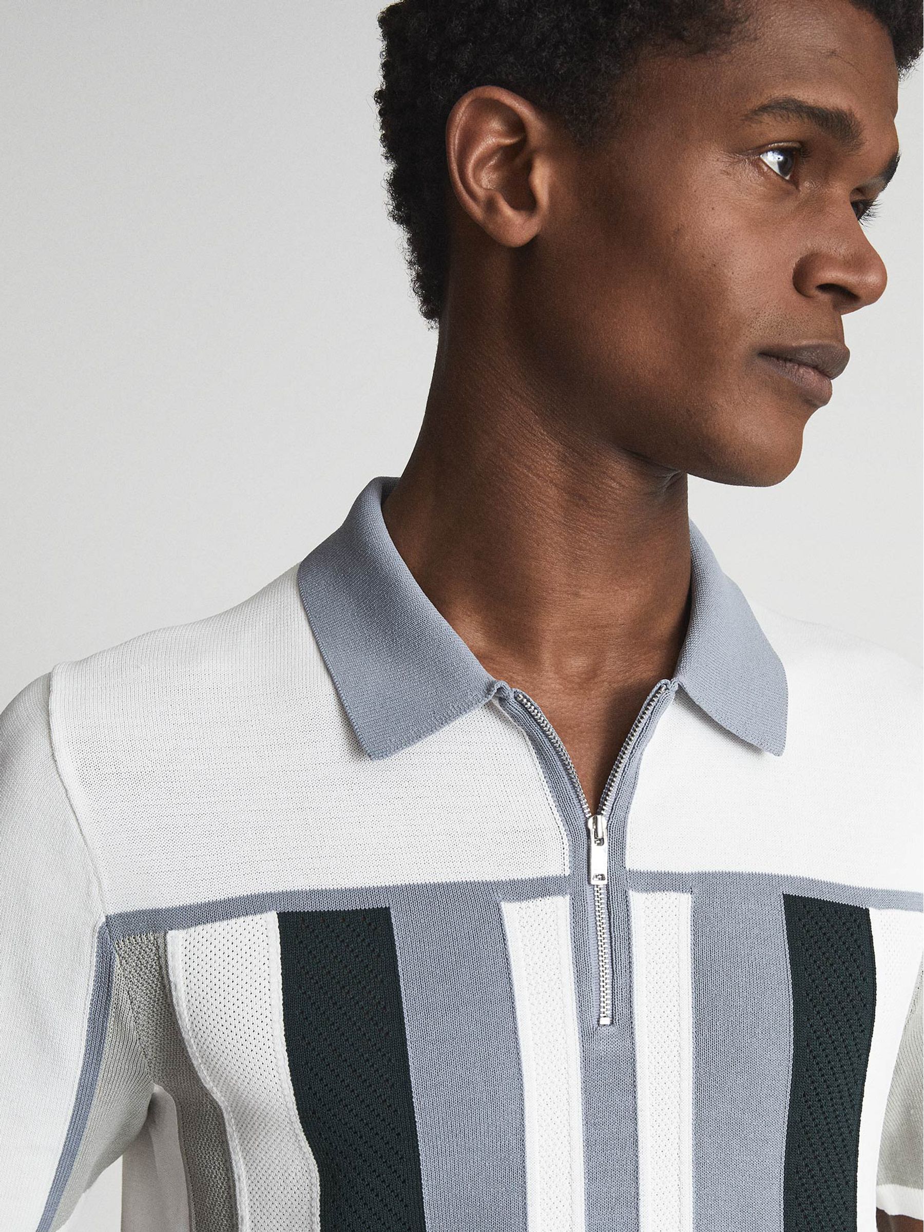 Half Zip Colourblock Polo T-Shirt in Sage - Image 1 of 7