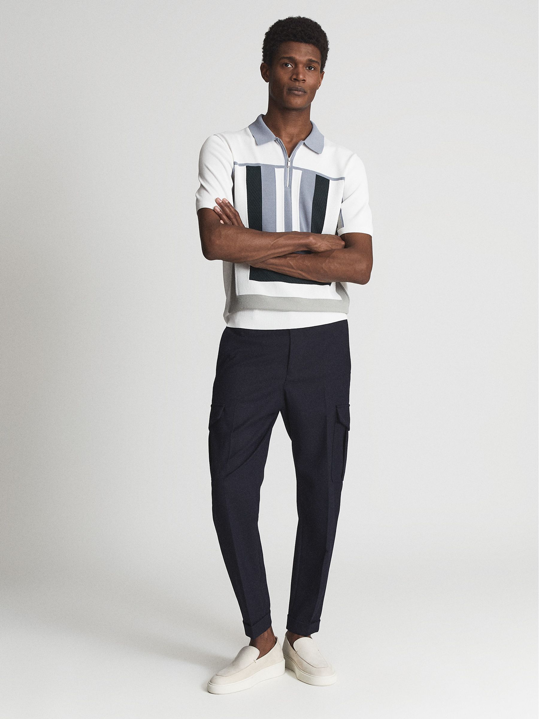 Half Zip Colourblock Polo T-Shirt in Sage - Image 3 of 7