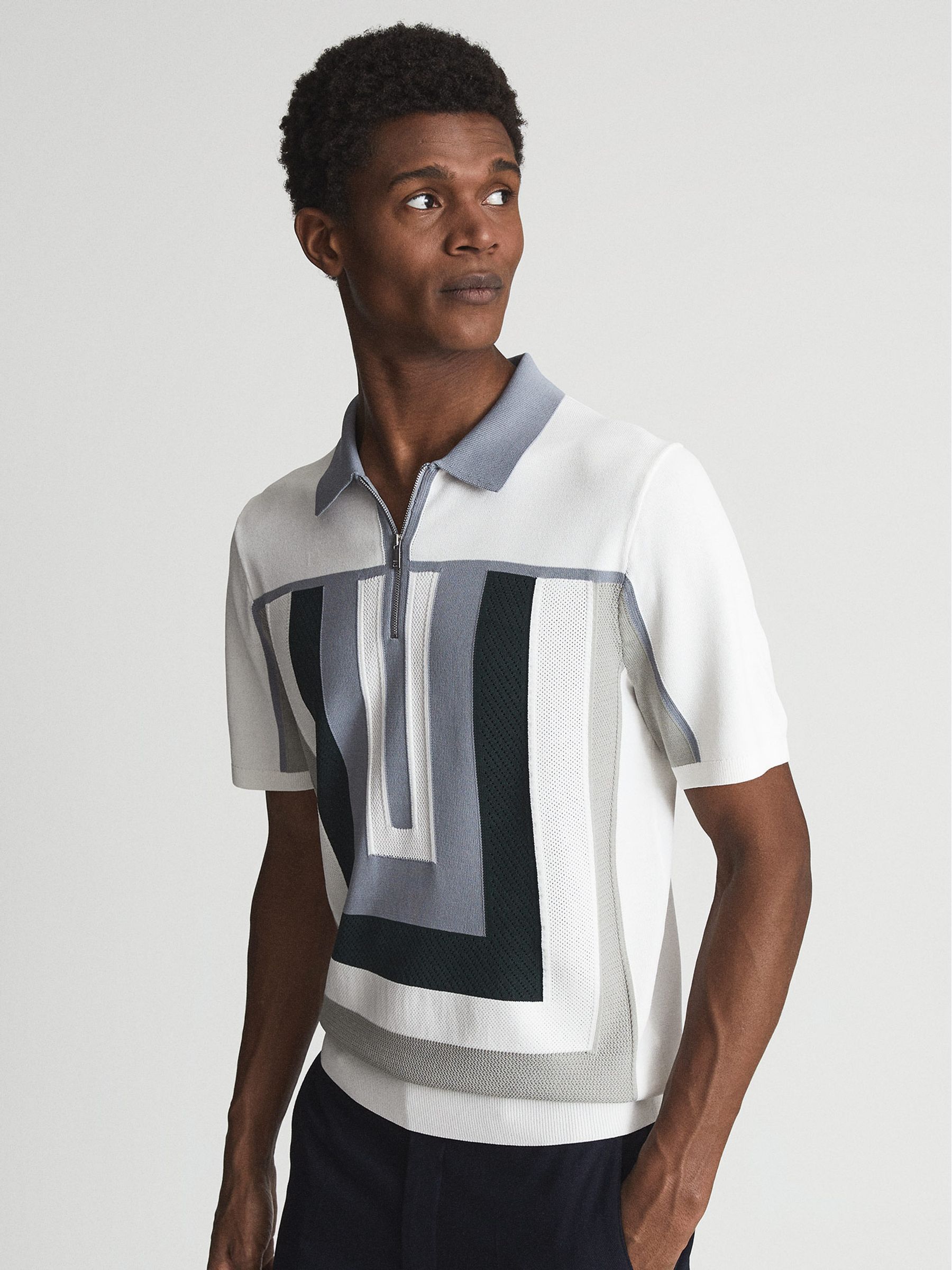 Half Zip Colourblock Polo T-Shirt in Sage - Image 4 of 7