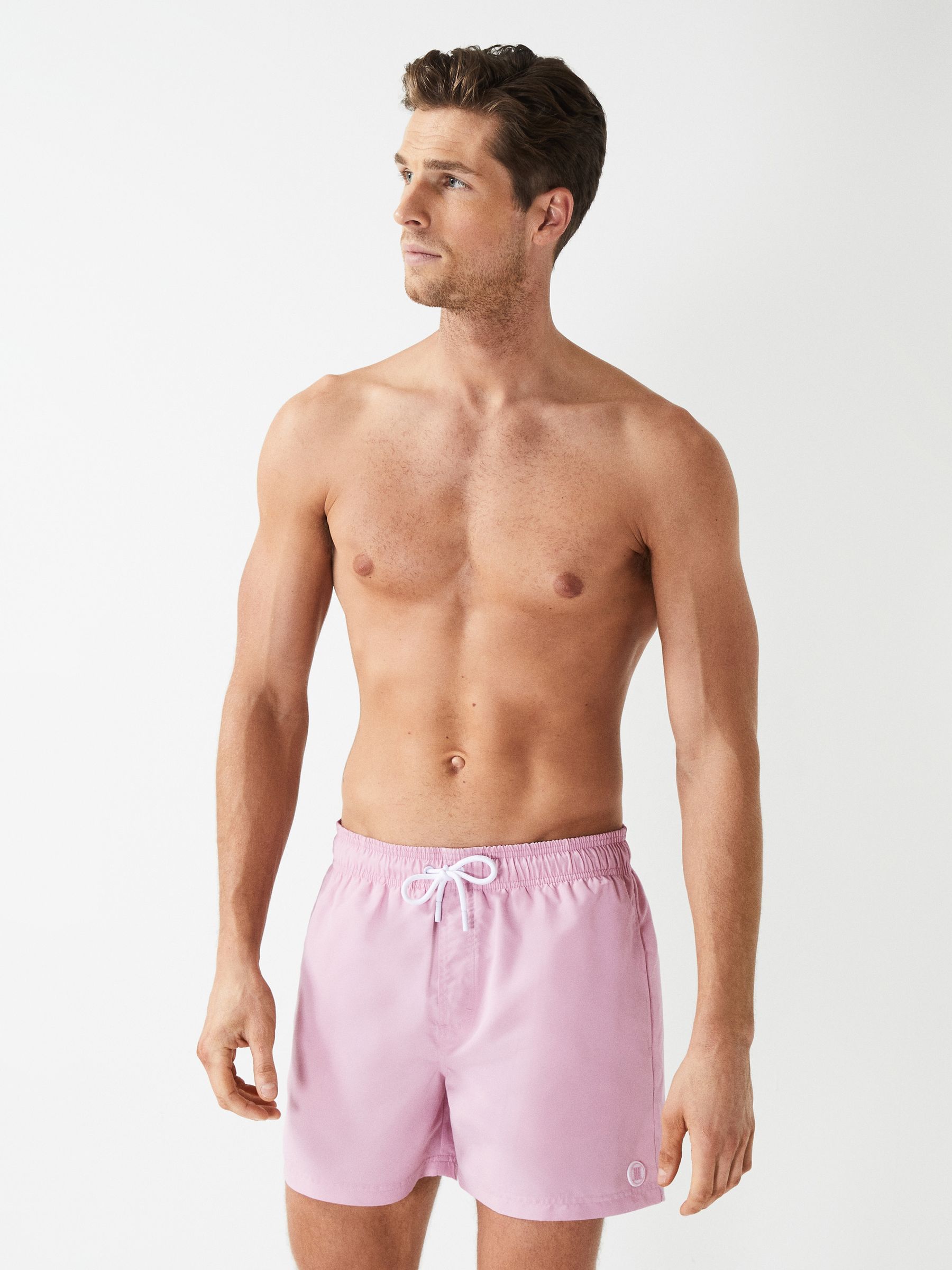 Plain Drawstring Swim Shorts in Soft Pink - Image 1 of 6