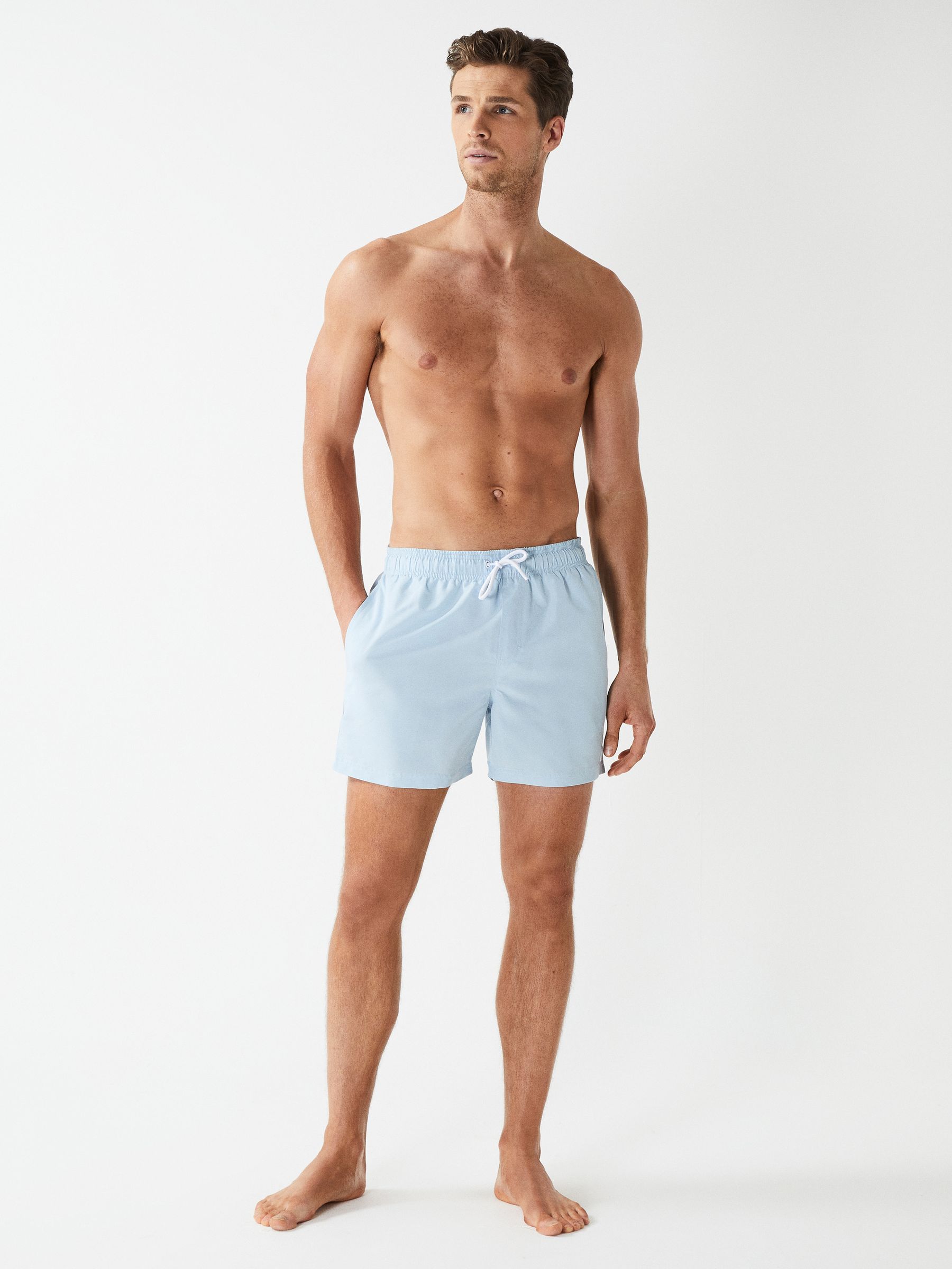 Plain Drawstring Swim Shorts in Soft Blue - Image 1 of 7