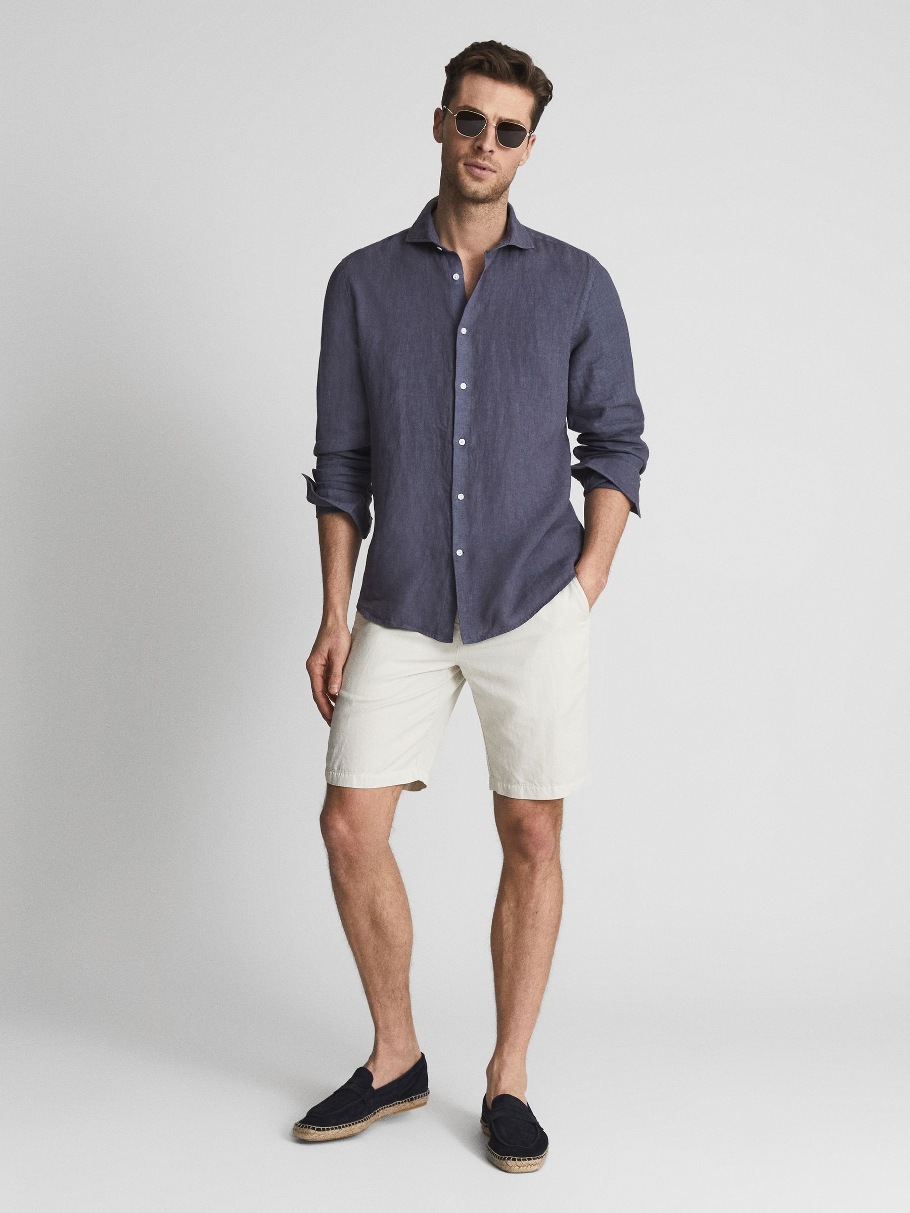Linen Button-Through Shirt in Steel Blue - Image 1 of 6