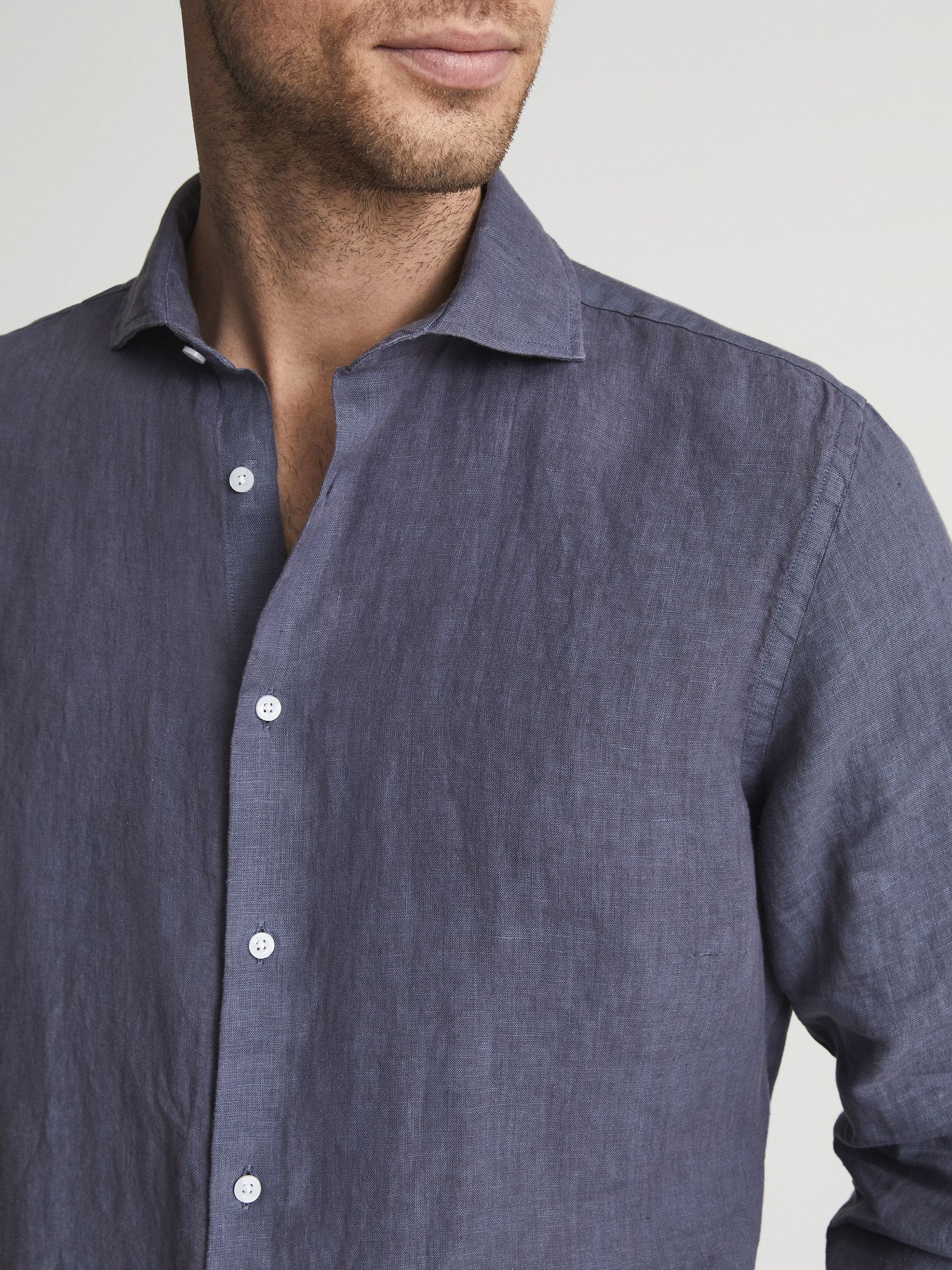 Linen Button-Through Shirt in Steel Blue - Image 4 of 6
