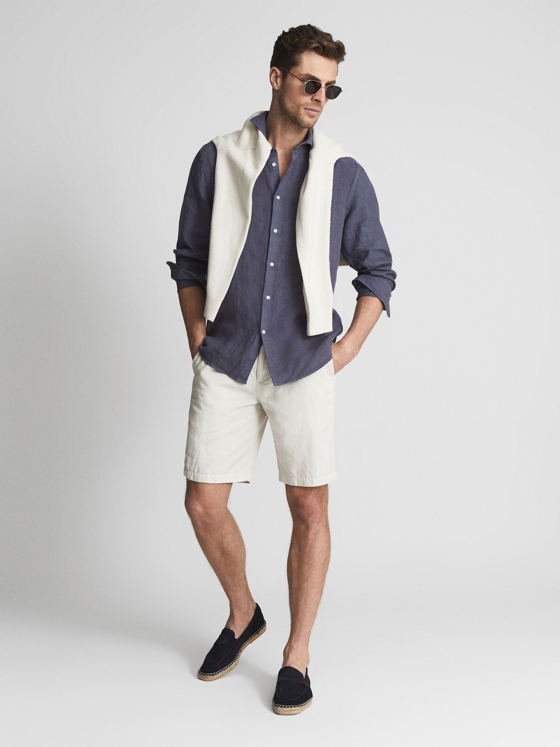 Linen Button-Through Shirt in Steel Blue - Image 6 of 6