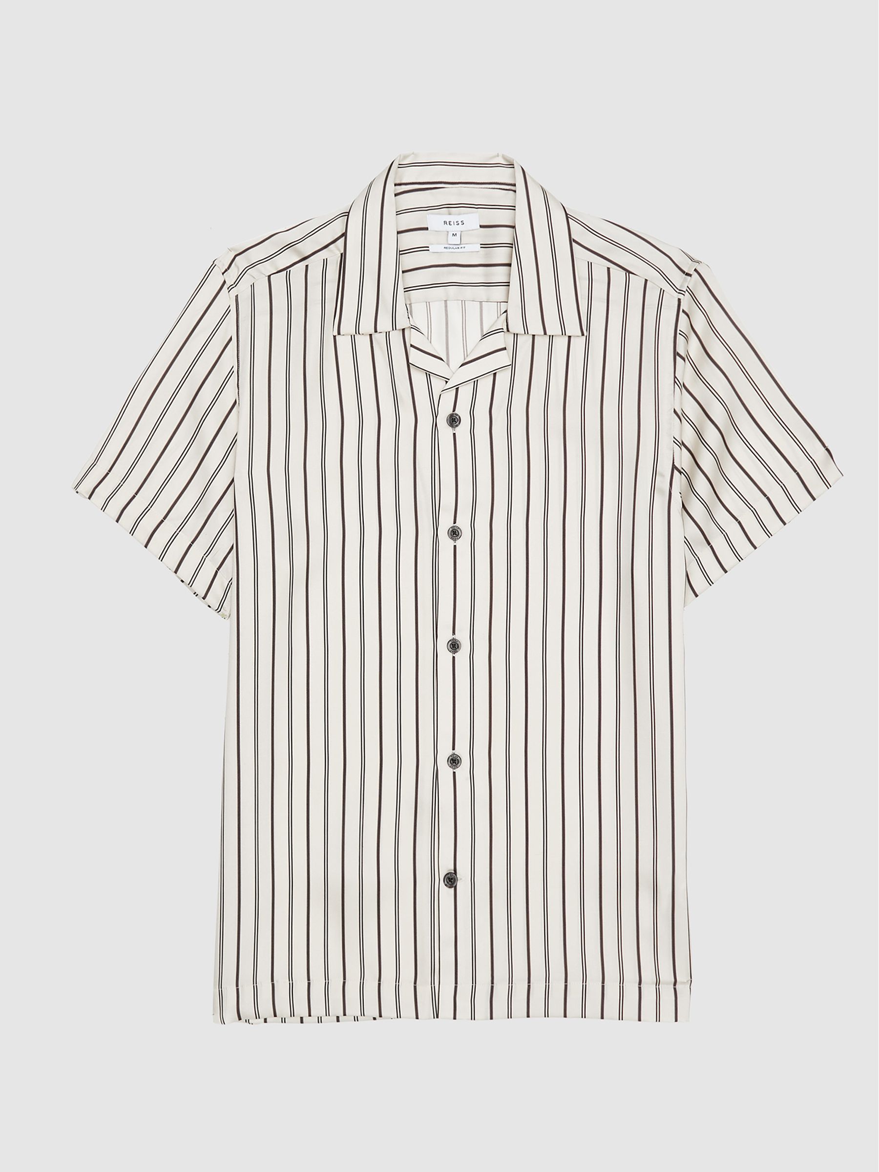 Cuban Collar Striped Shirt in Black/Ivory - Image 2 of 5