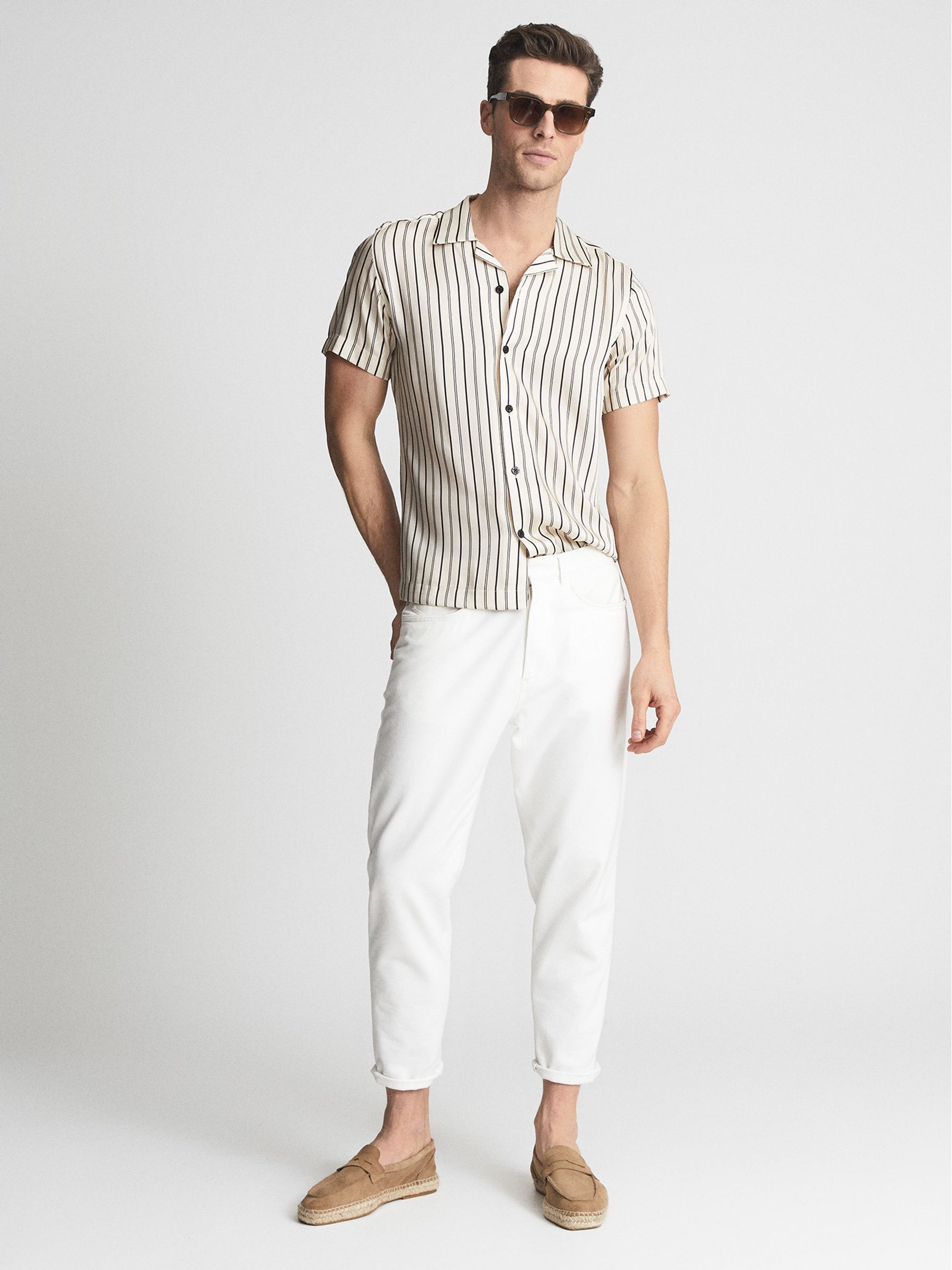 Cuban Collar Striped Shirt in Black/Ivory - Image 3 of 5
