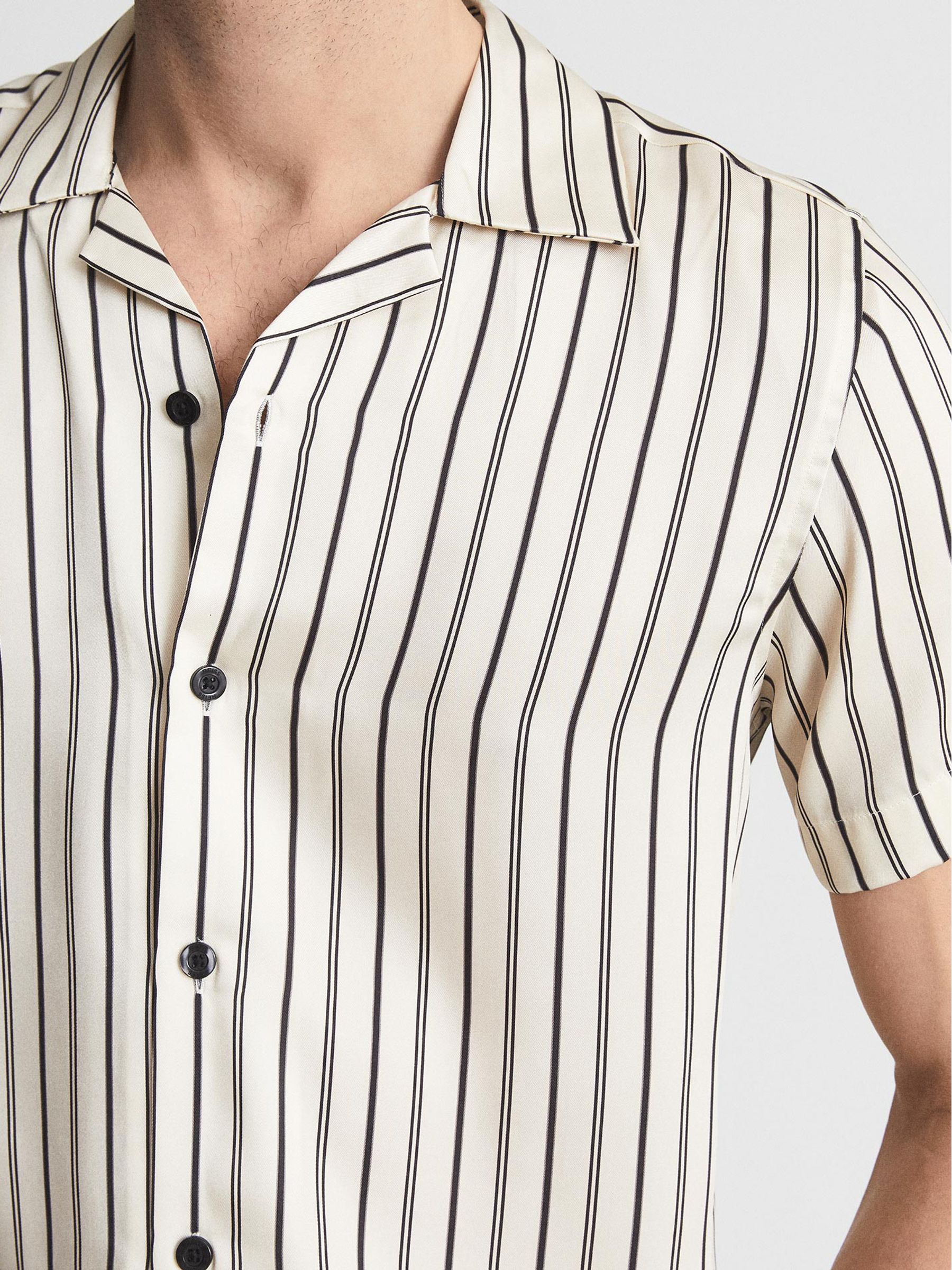 Cuban Collar Striped Shirt in Black/Ivory - Image 4 of 5