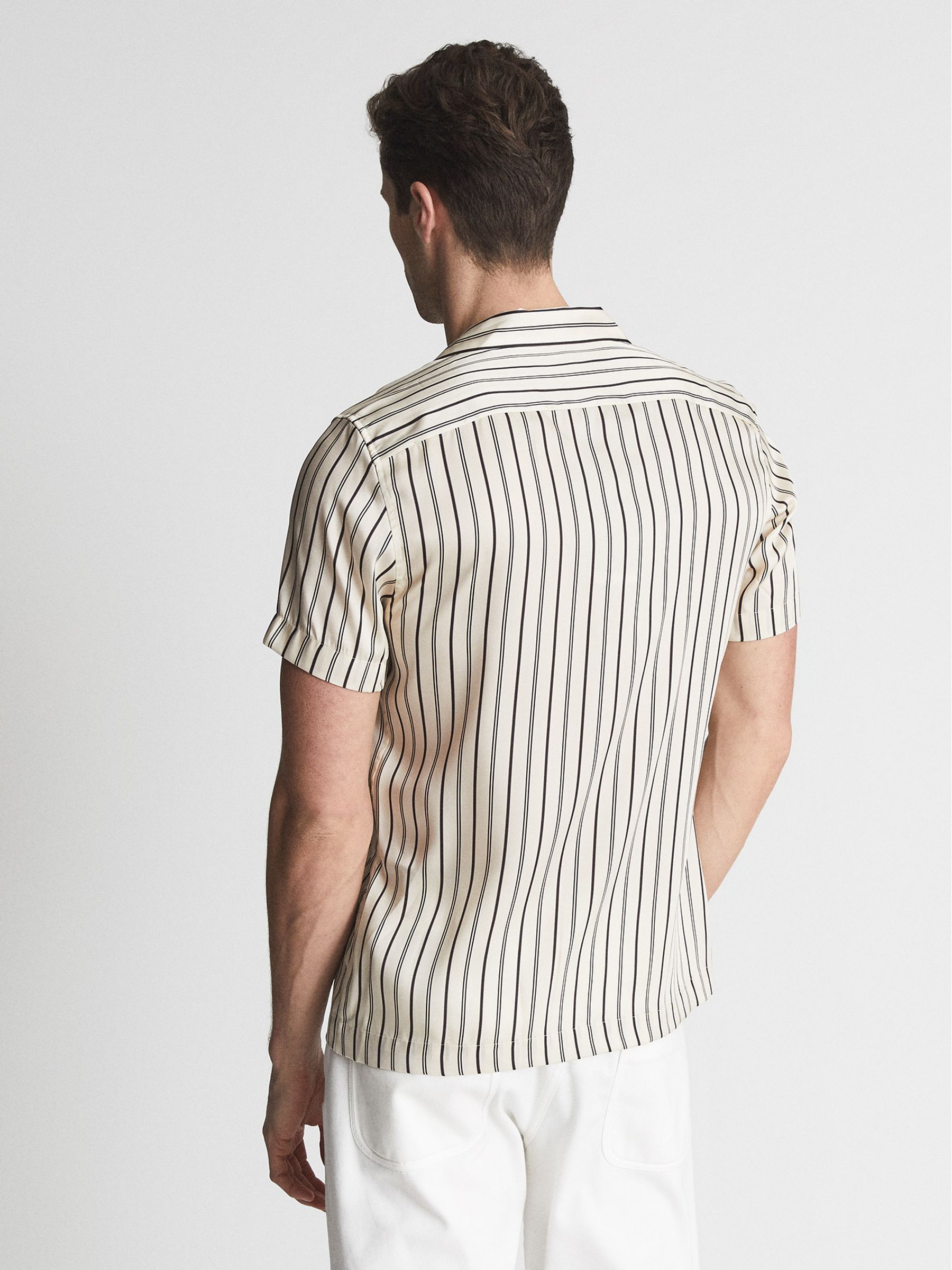 Cuban Collar Striped Shirt in Black/Ivory - Image 5 of 5