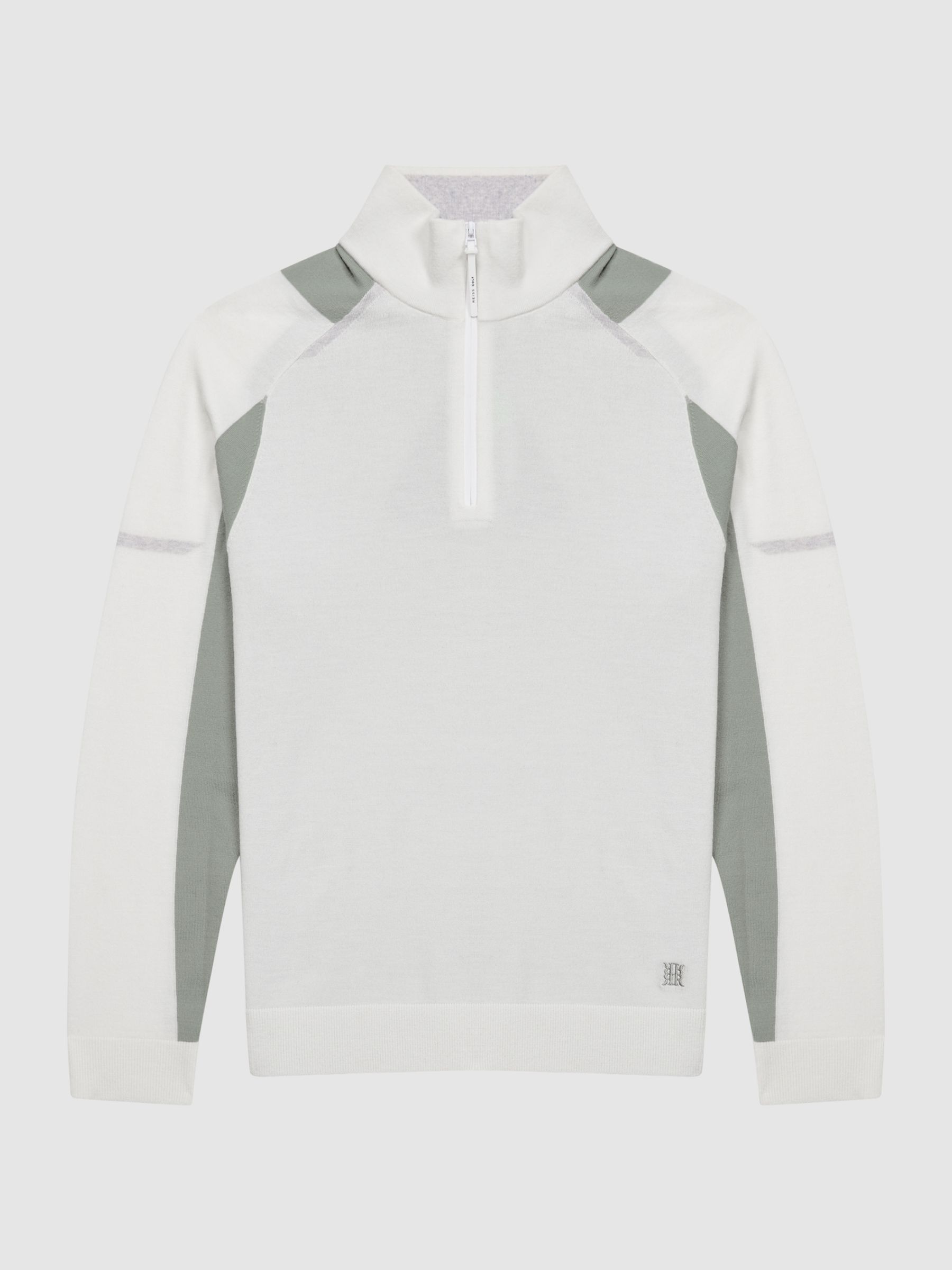 Colourblock Merino Stretch Half Zip in Ecru/Sage - Image 2 of 7