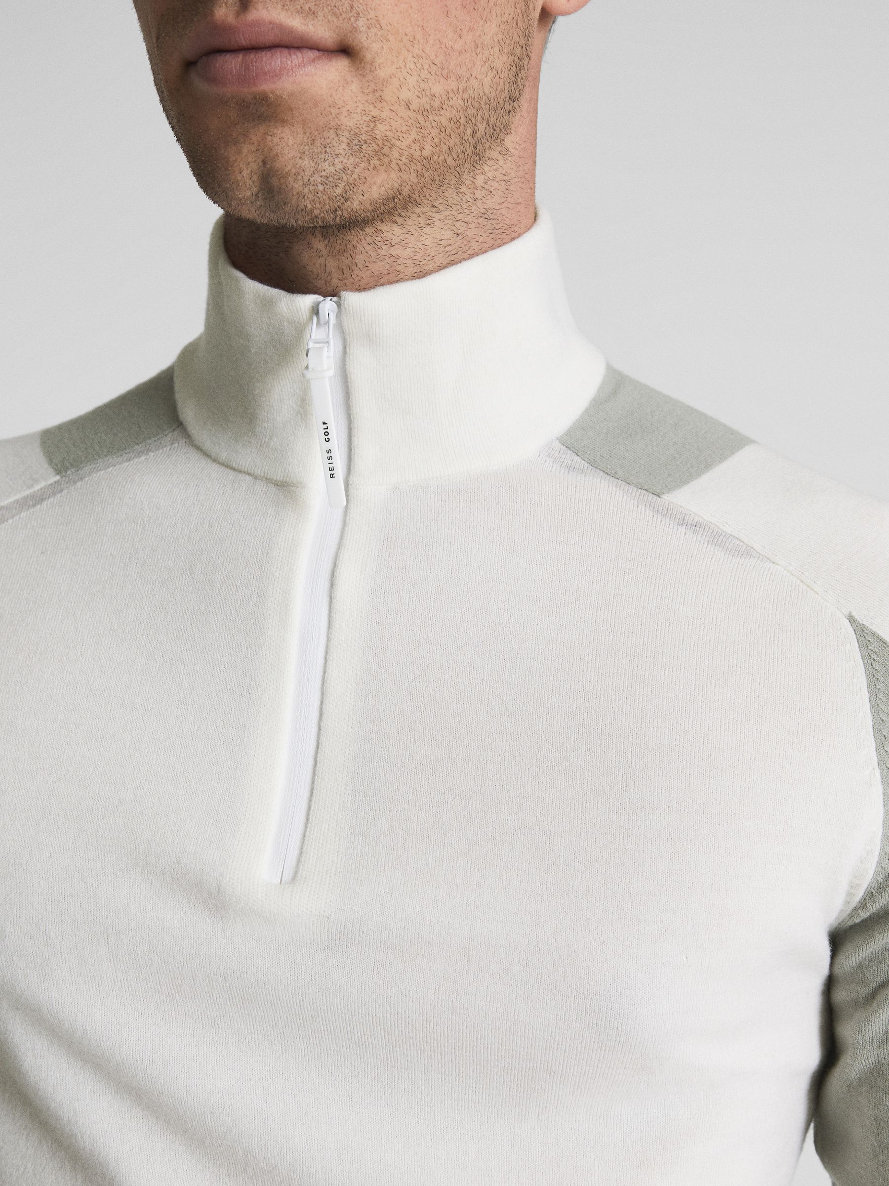 Colourblock Merino Stretch Half Zip in Ecru/Sage - Image 4 of 7