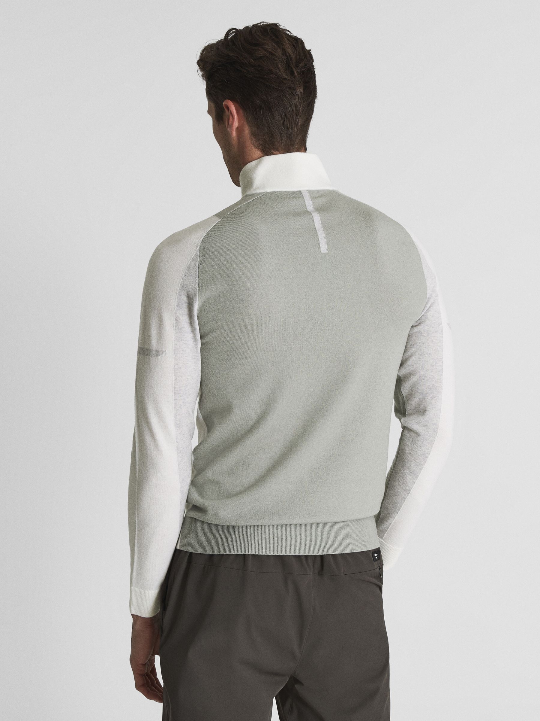 Colourblock Merino Stretch Half Zip in Ecru/Sage - Image 5 of 7