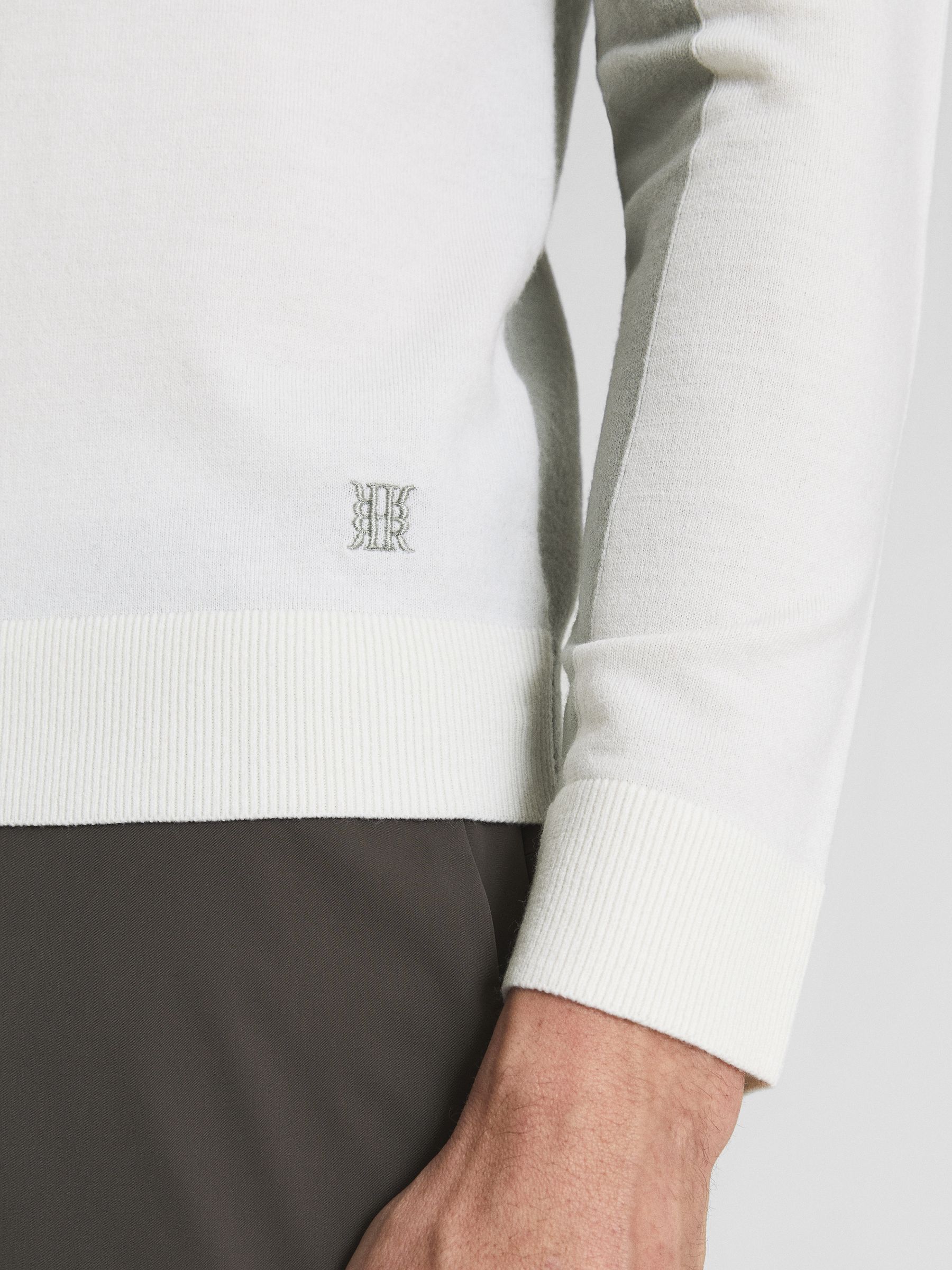 Colourblock Merino Stretch Half Zip in Ecru/Sage - Image 6 of 7