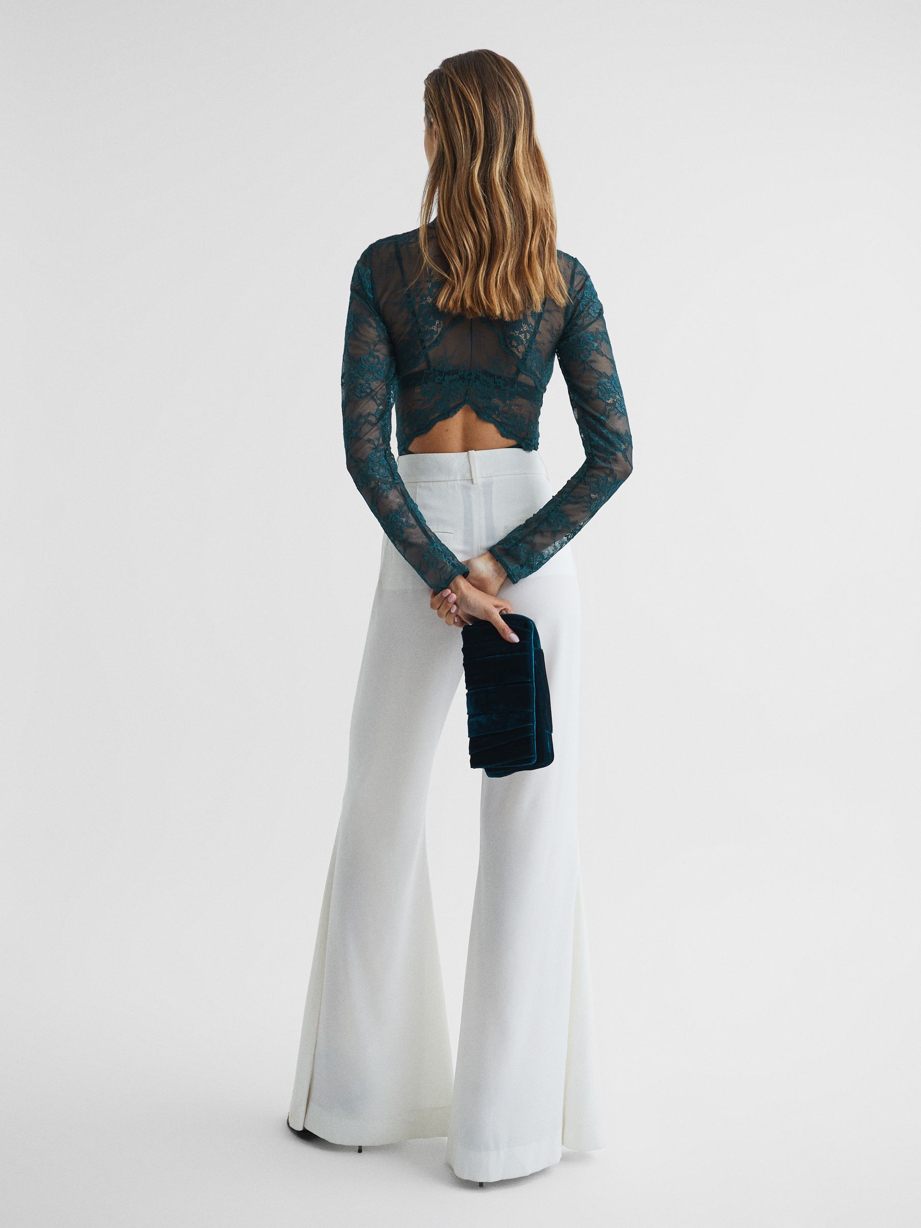 Lace High Neck Top in Green - Image 5 of 6