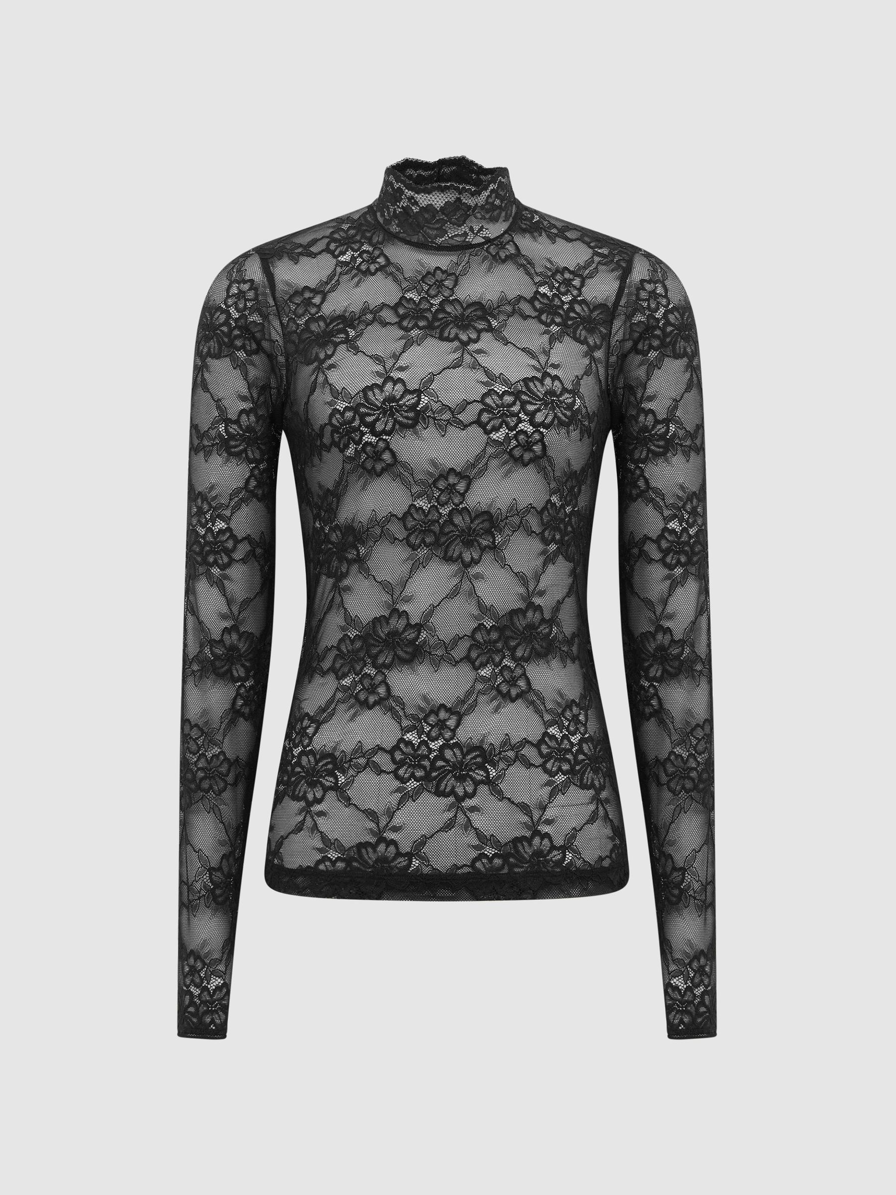 Lace High Neck Top in Black - Image 2 of 7